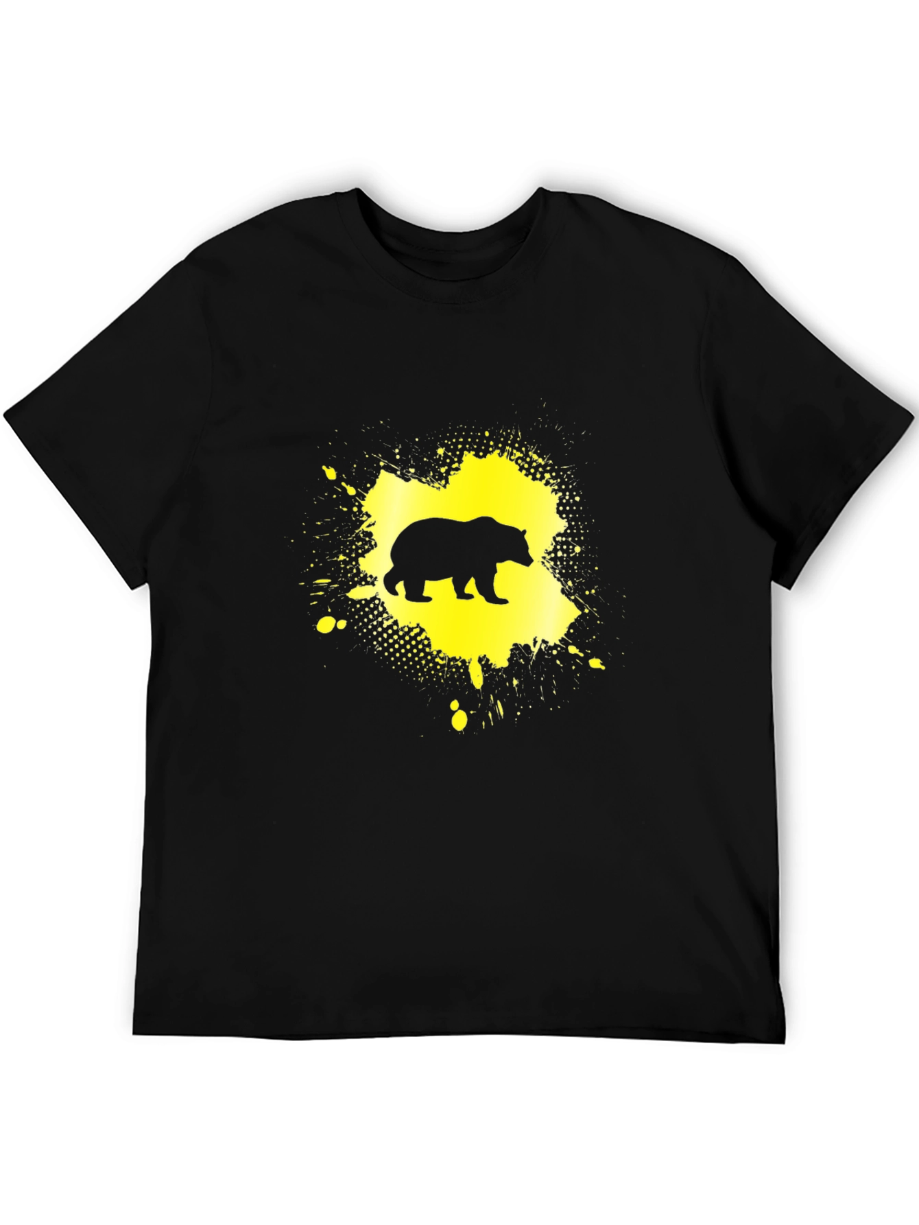 Bear Silhouette Graphic Tee - Black Cotton Blend Shirt
