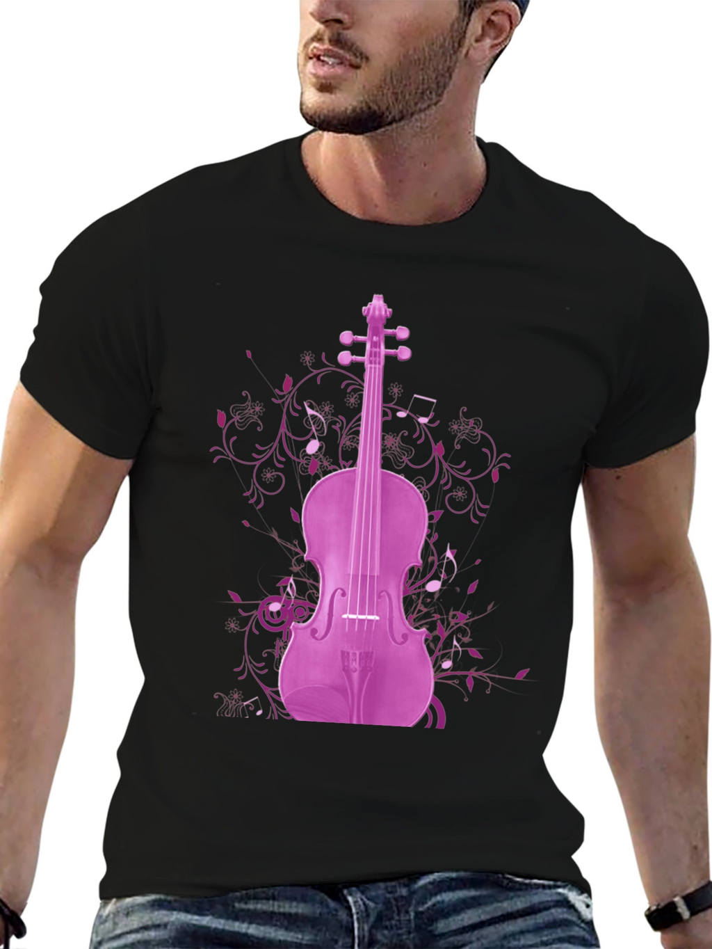 Musical Violin Graphic Tee - Black