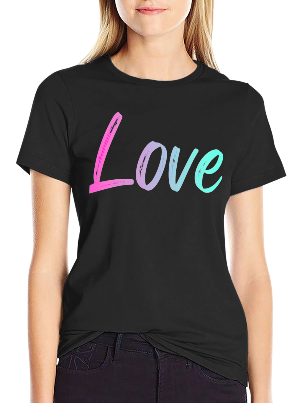 Love Gradient Graphic Black T-Shirt