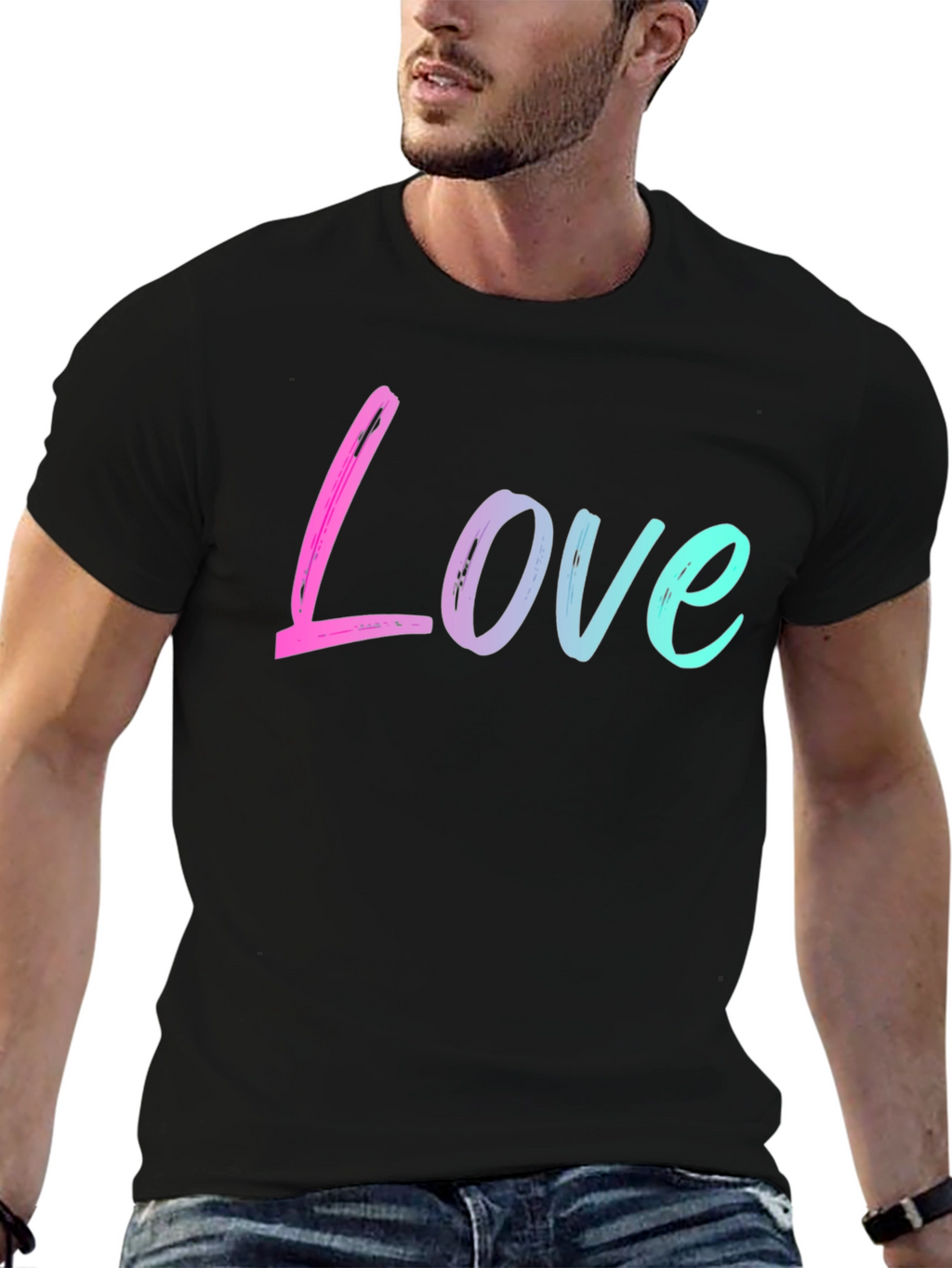 Love Gradient Graphic Black T-Shirt