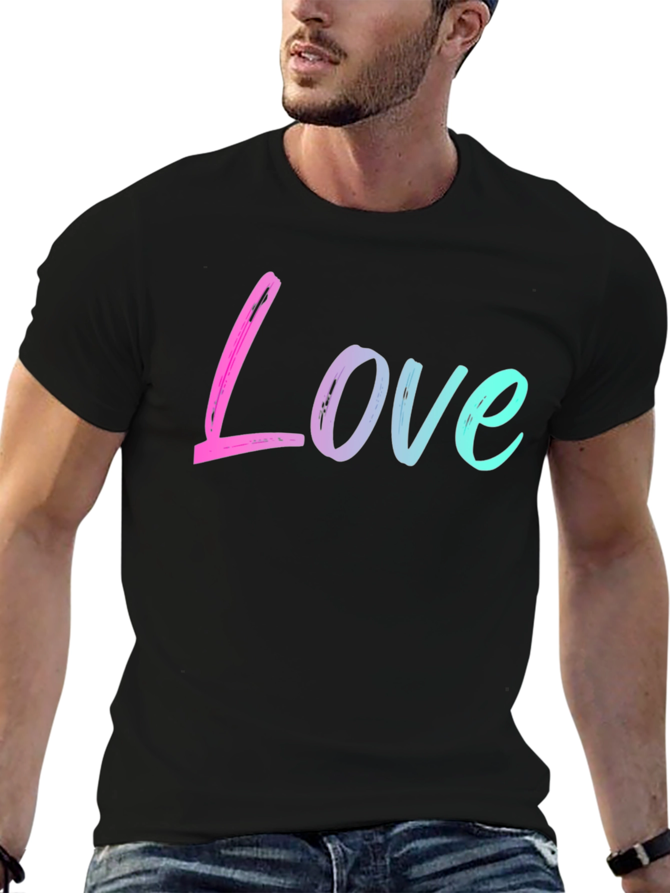 Love Gradient Graphic Black T-Shirt