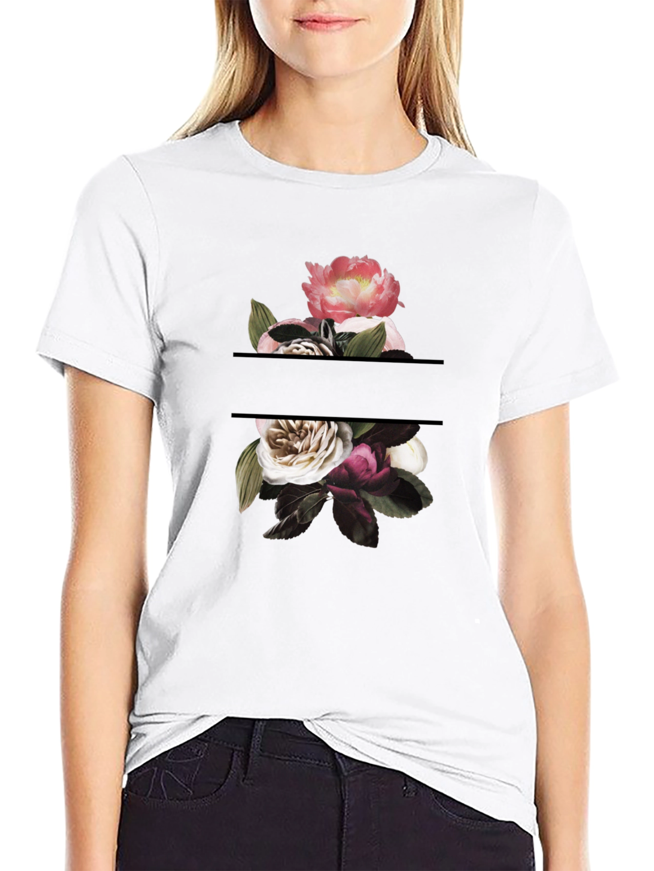 Floral Graphic Tee - Stylish Black T-Shirt