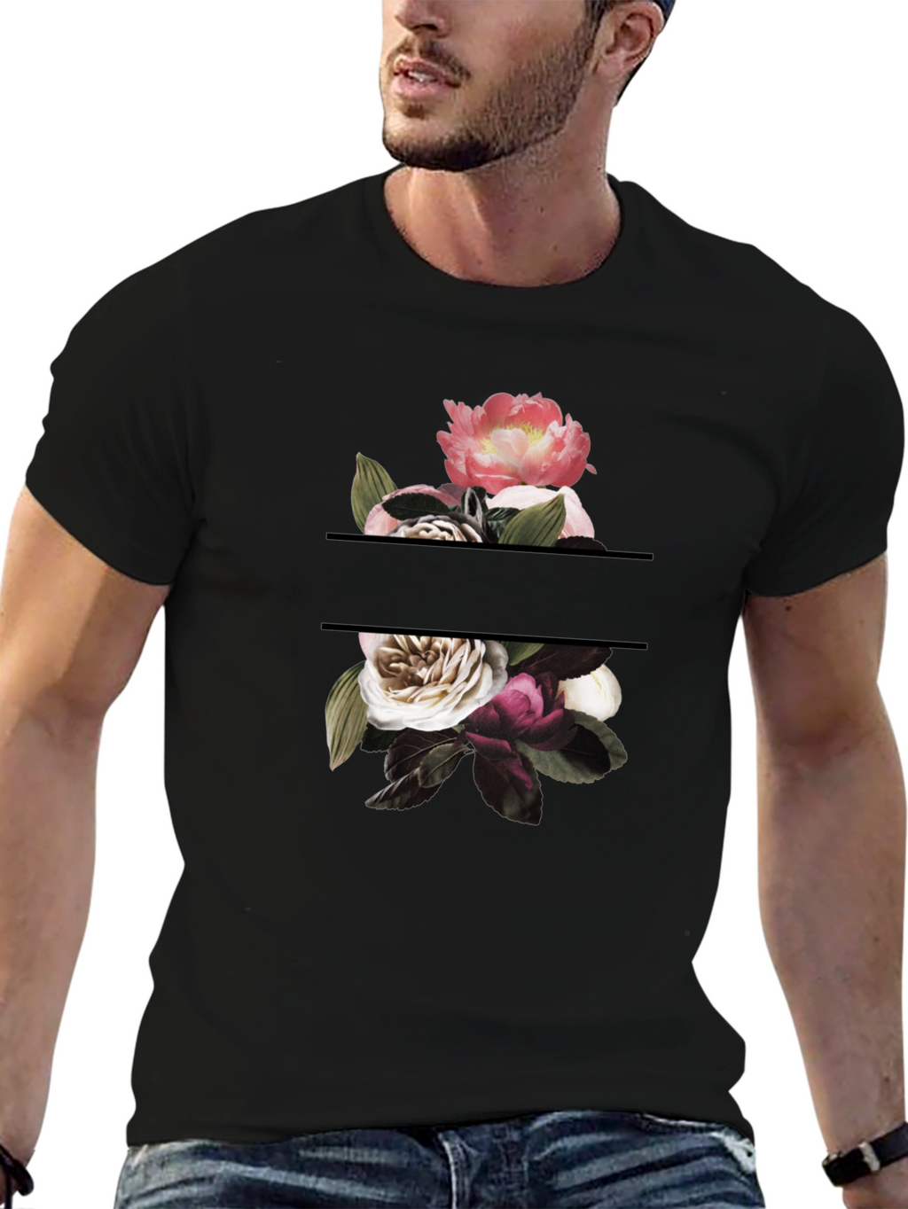 Floral Graphic Tee - Stylish Black T-Shirt