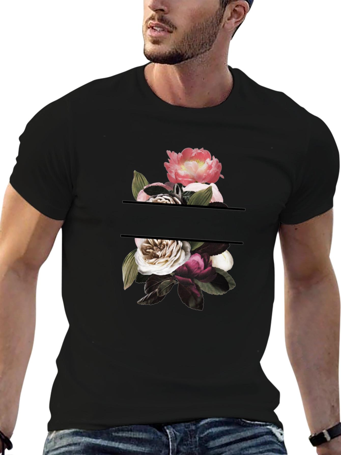 Floral Graphic Tee - Stylish Black T-Shirt