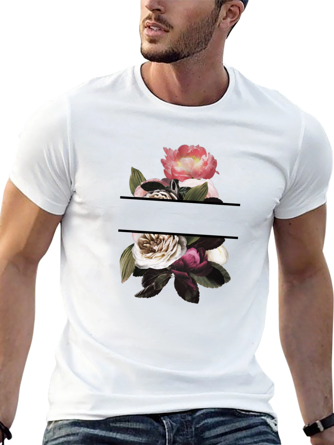 Floral Graphic Tee - Stylish Black T-Shirt