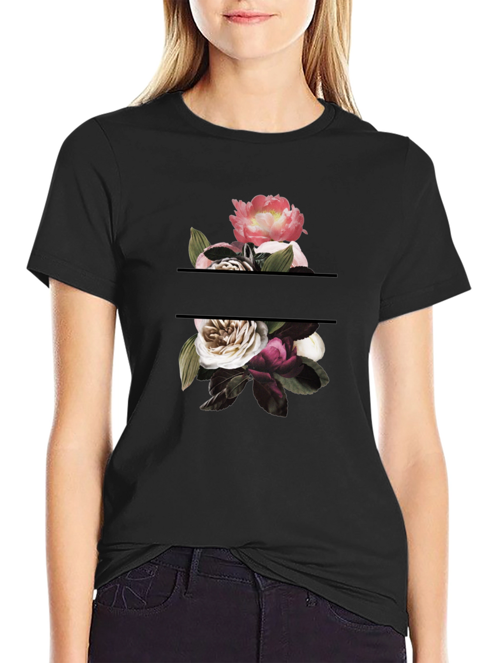 Floral Graphic Tee - Stylish Black T-Shirt