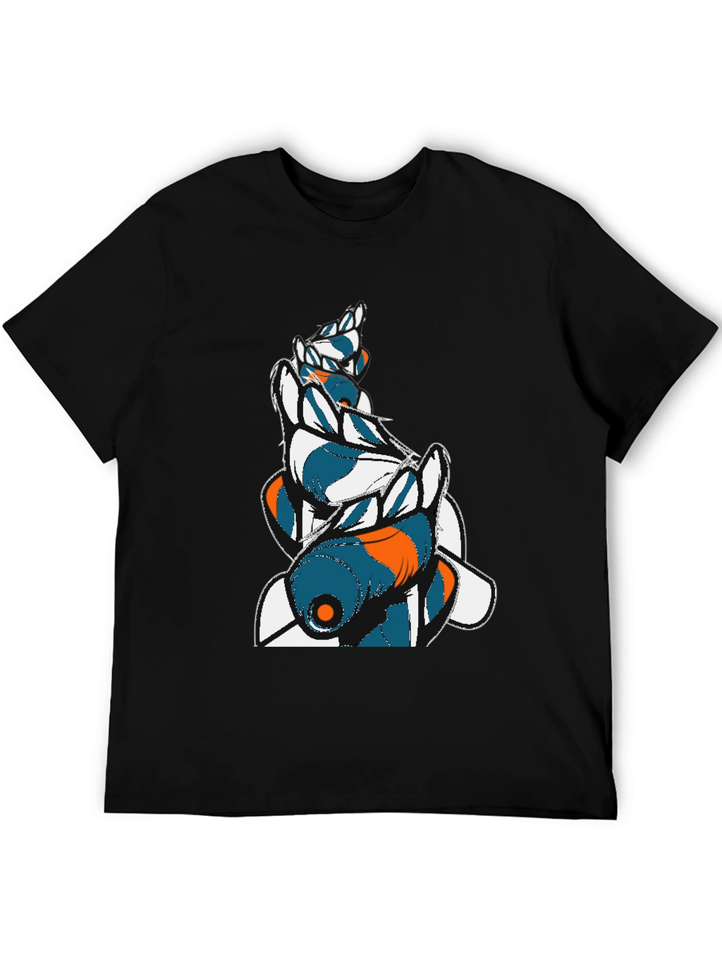 Abstract Fish Graphic Mens Black Tee