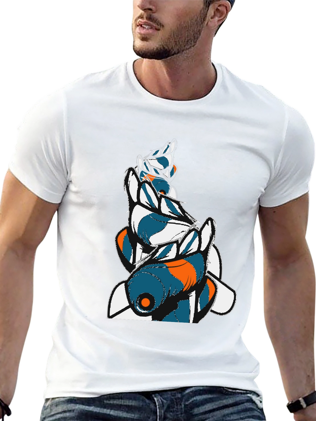 Abstract Fish Graphic Mens Black Tee