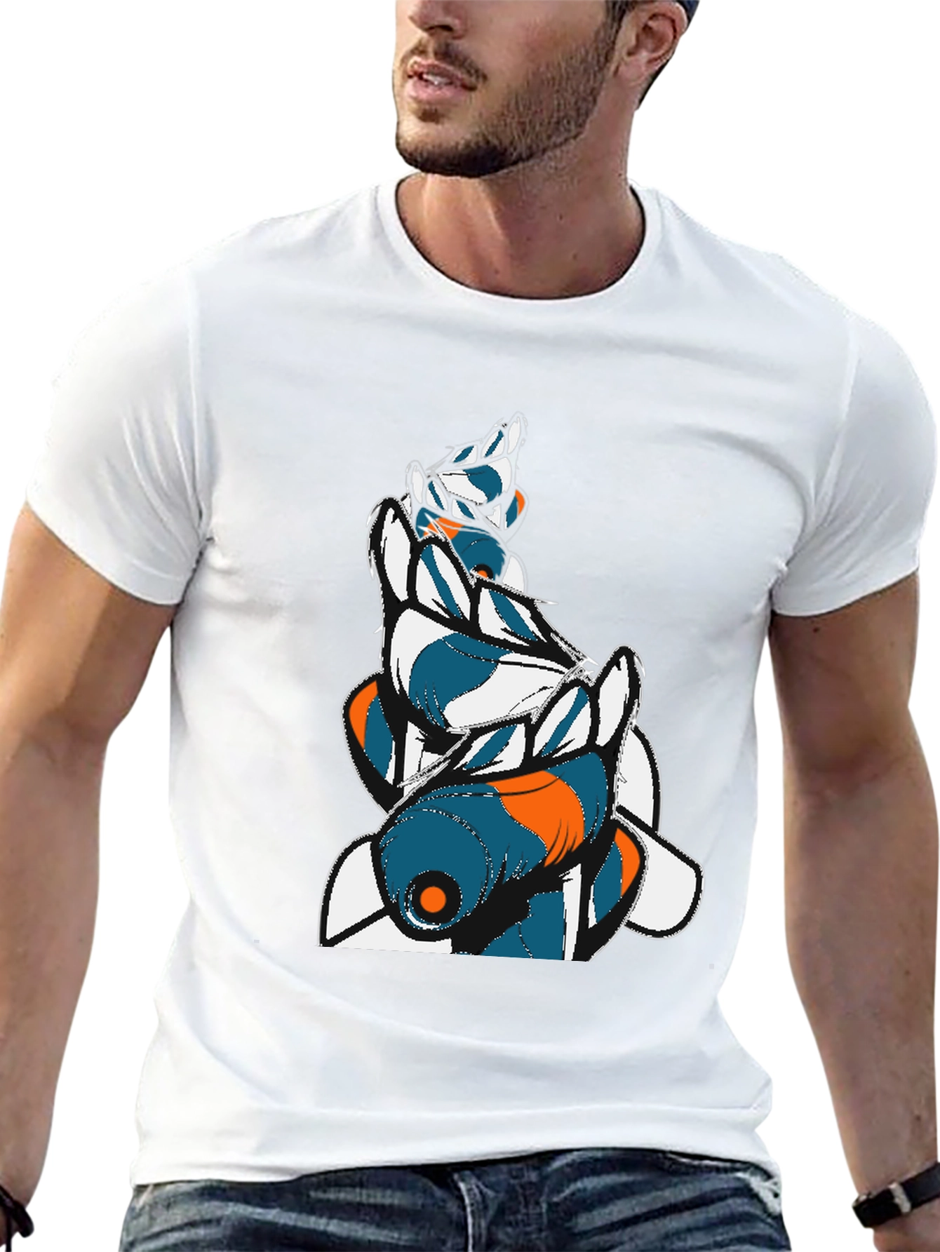 Abstract Fish Graphic Mens Black Tee