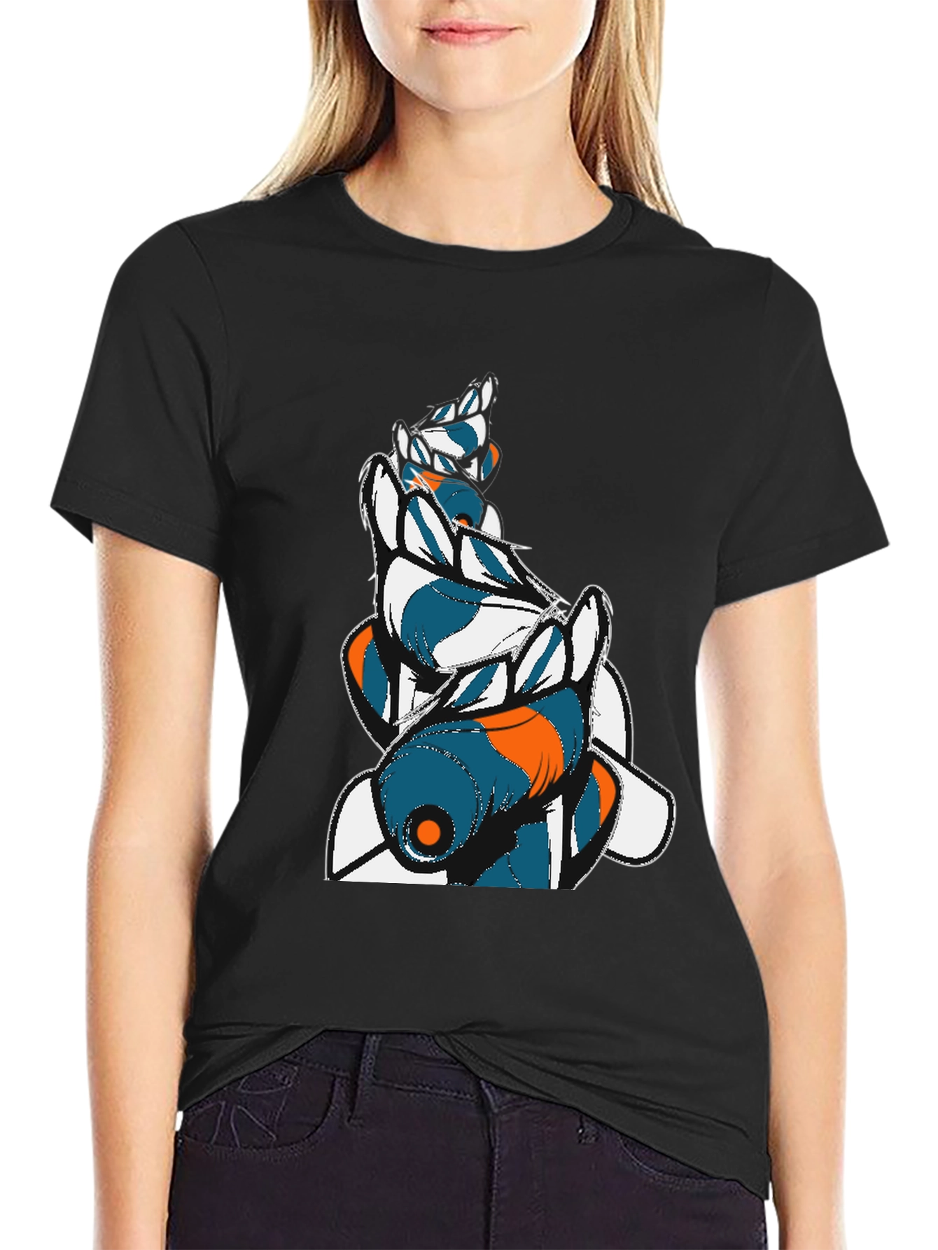 Abstract Fish Graphic Mens Black Tee
