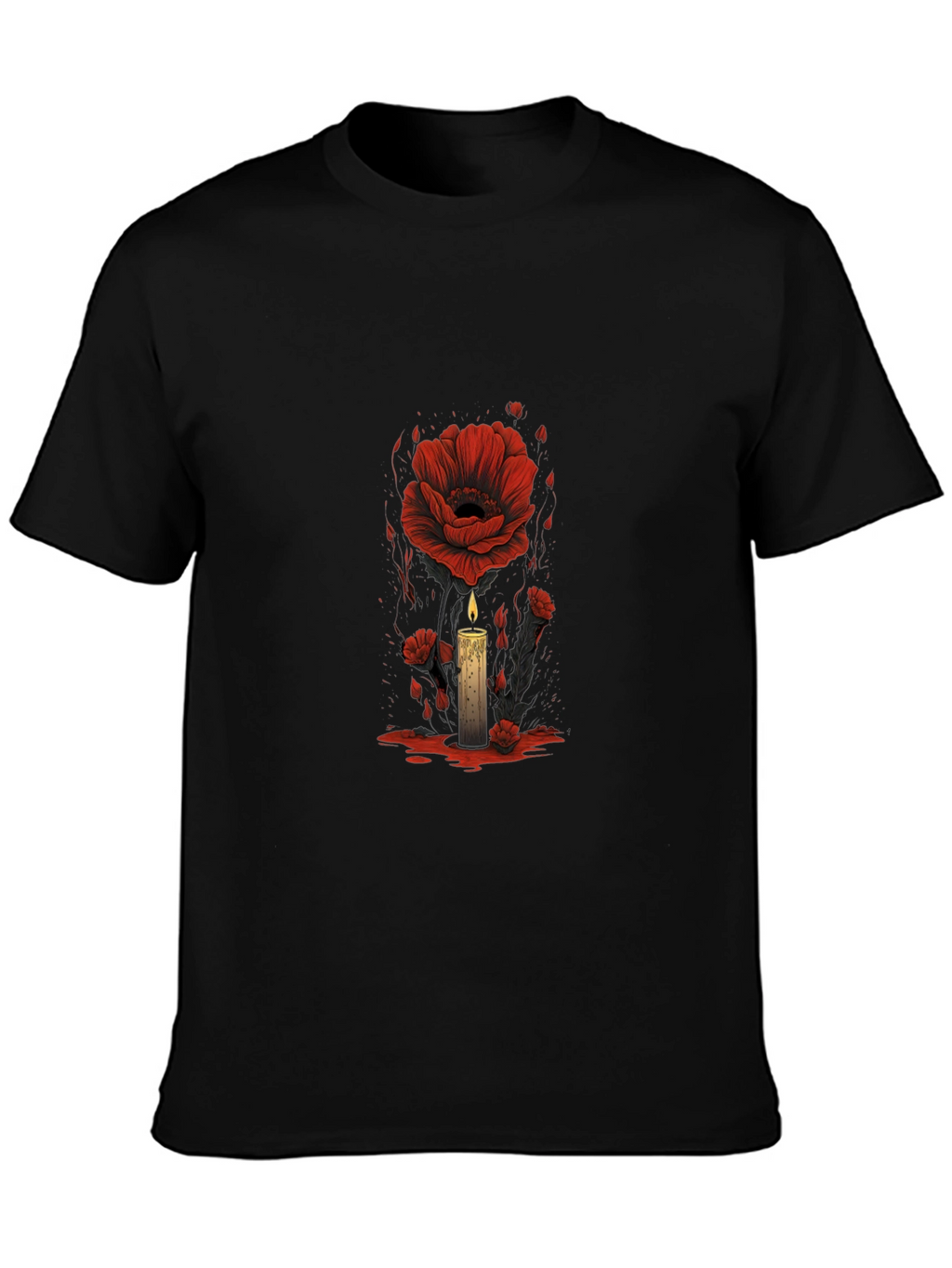 Floral Candle Graphic Tee - Dark Aesthetic T-Shirt