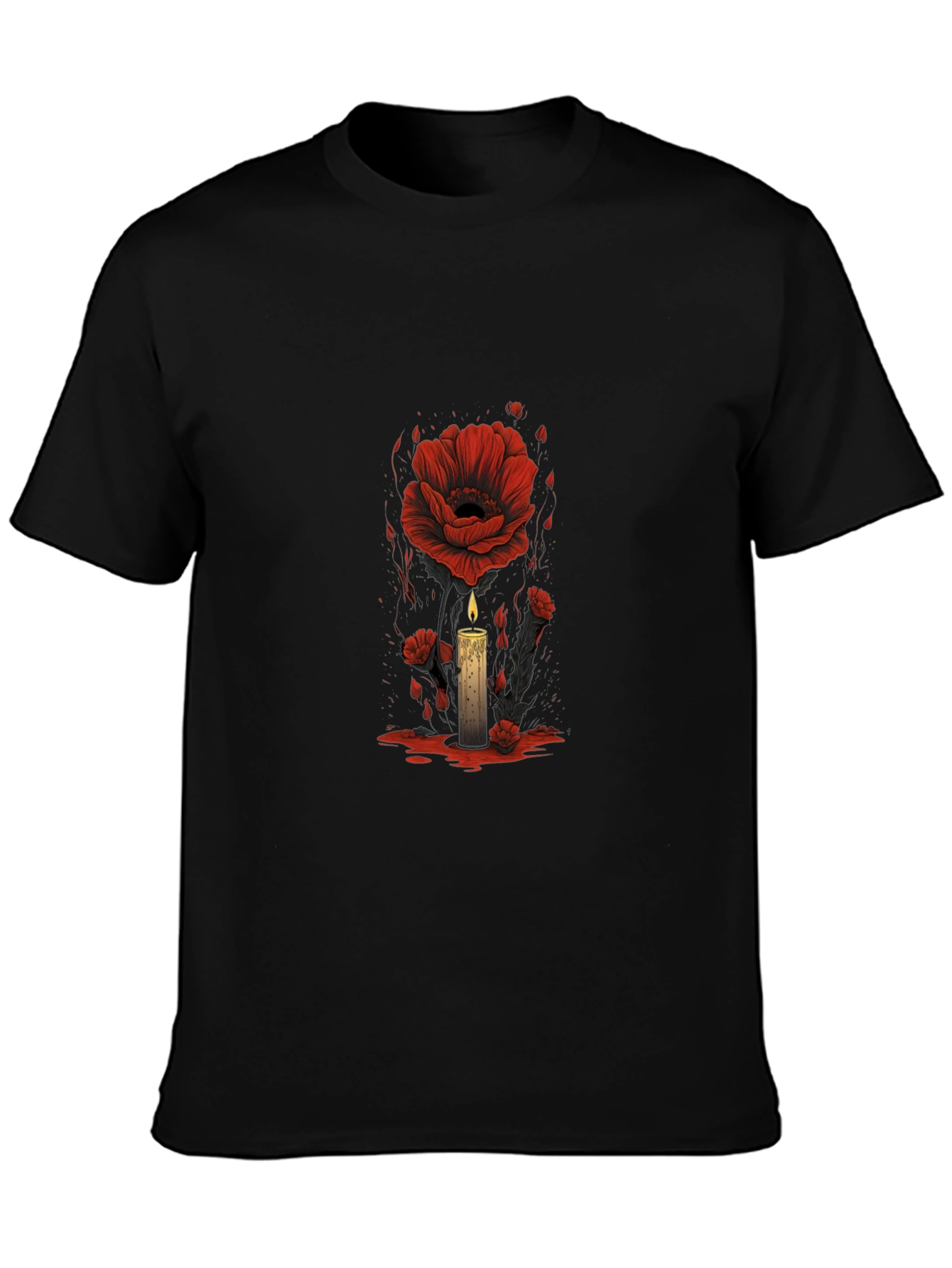 Floral Candle Graphic Tee - Dark Aesthetic T-Shirt