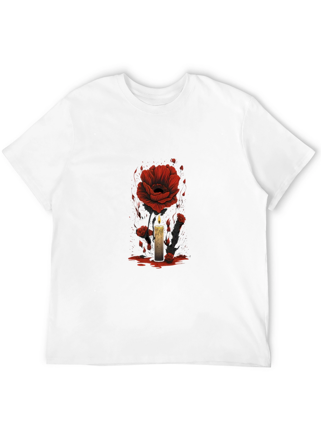 Floral Candle Graphic Tee - Dark Aesthetic T-Shirt