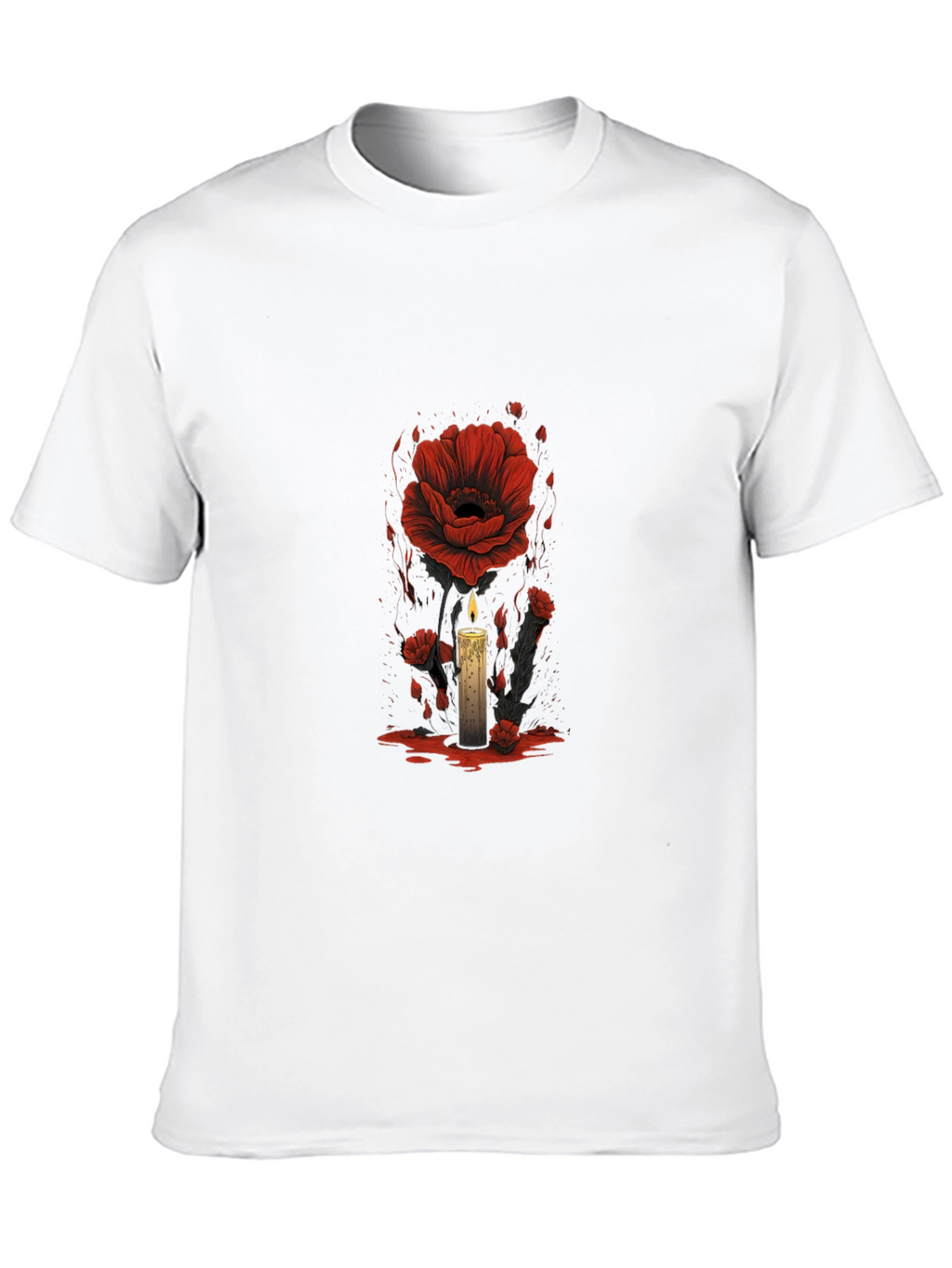 Floral Candle Graphic Tee - Dark Aesthetic T-Shirt