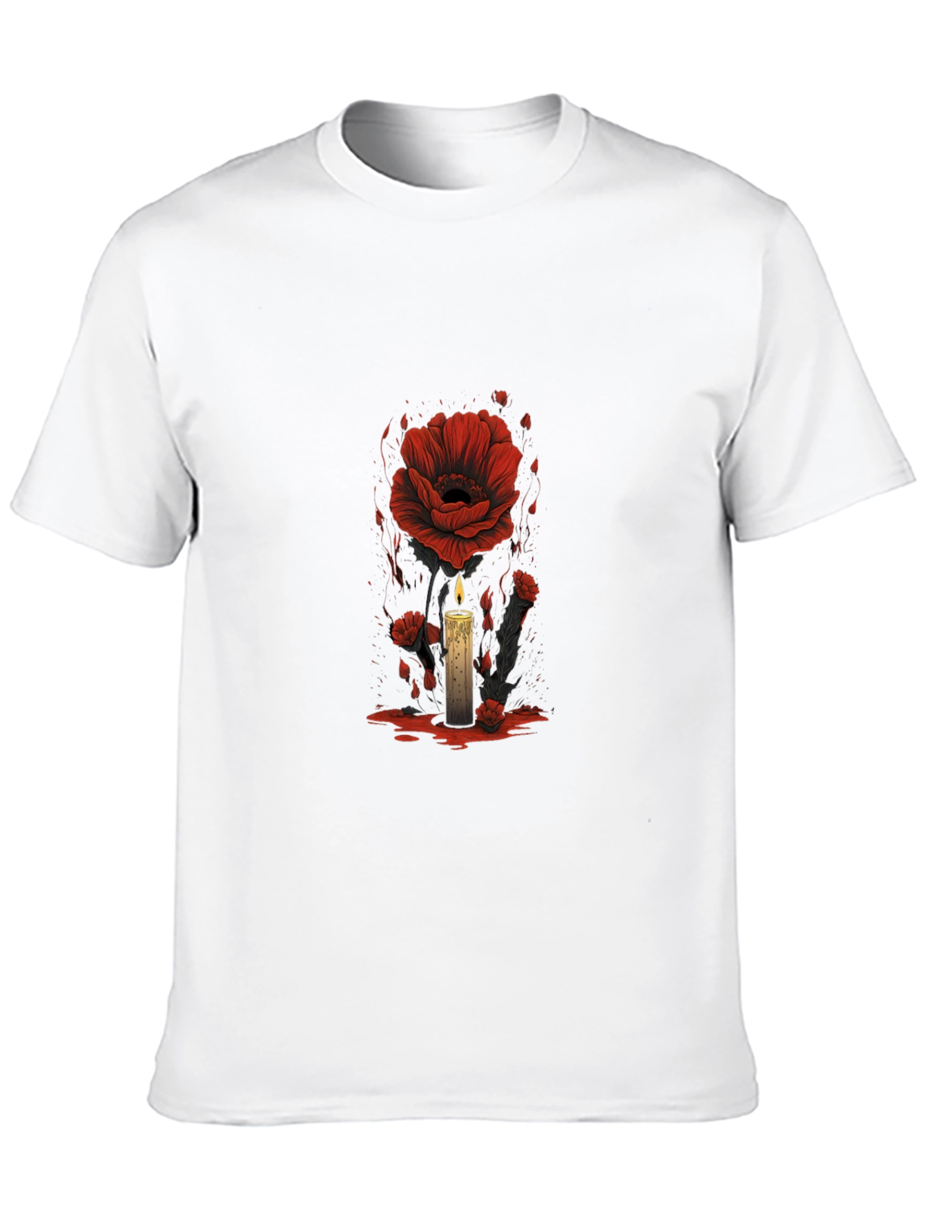 Floral Candle Graphic Tee - Dark Aesthetic T-Shirt