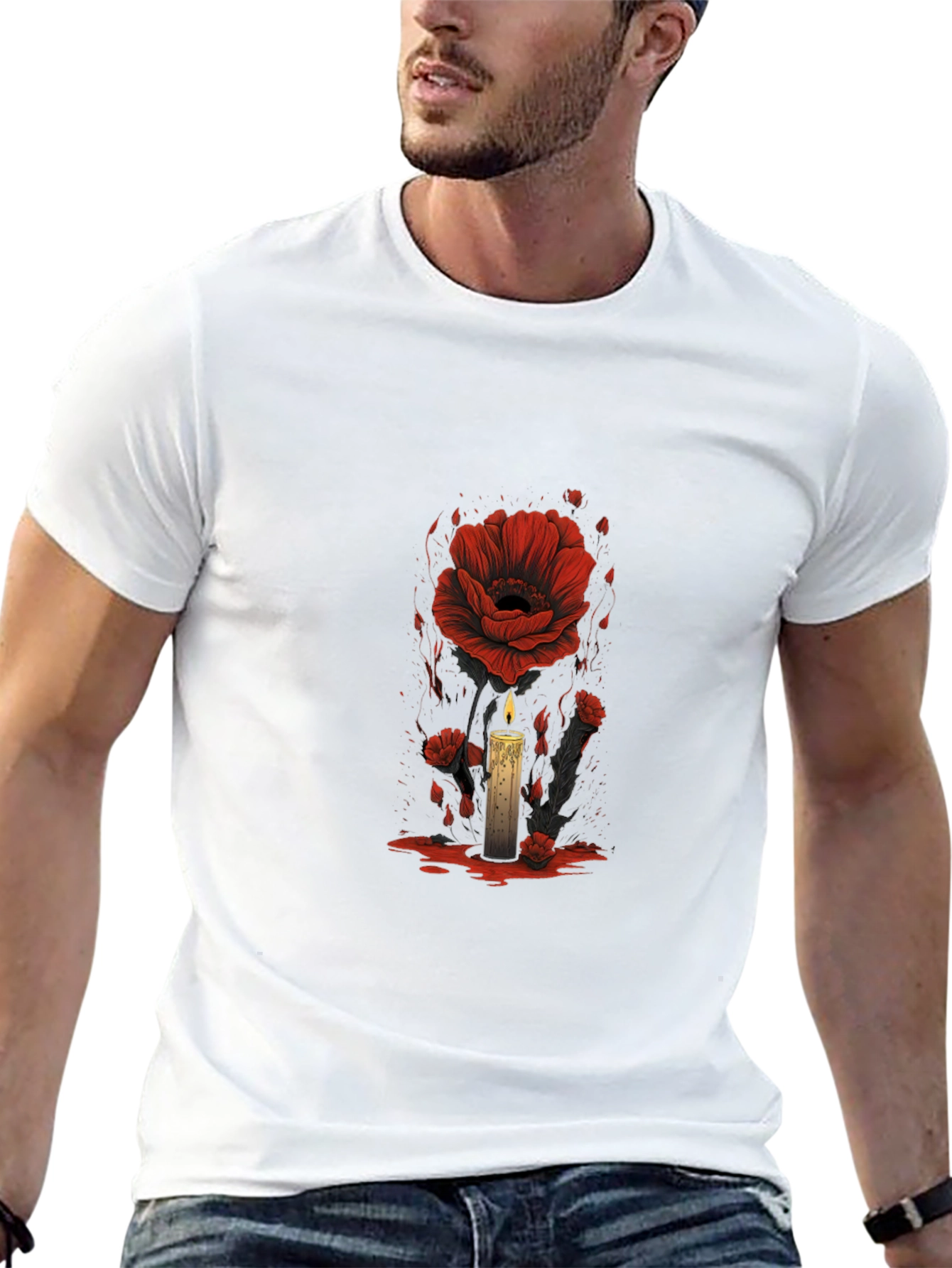 Floral Candle Graphic Tee - Dark Aesthetic T-Shirt