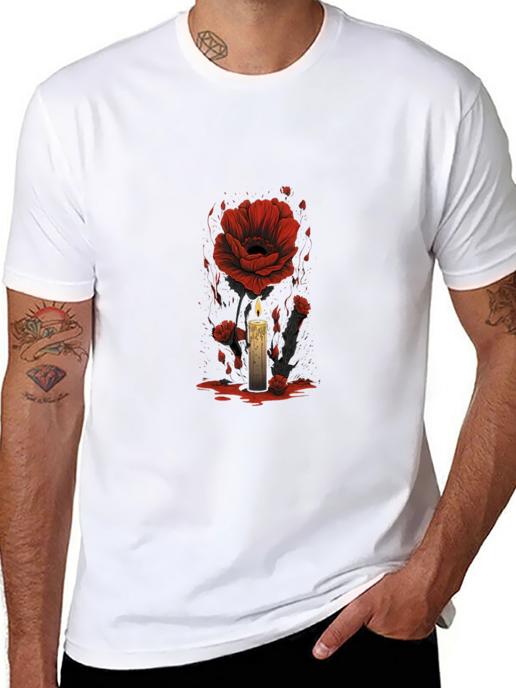 Floral Candle Graphic Tee - Dark Aesthetic T-Shirt