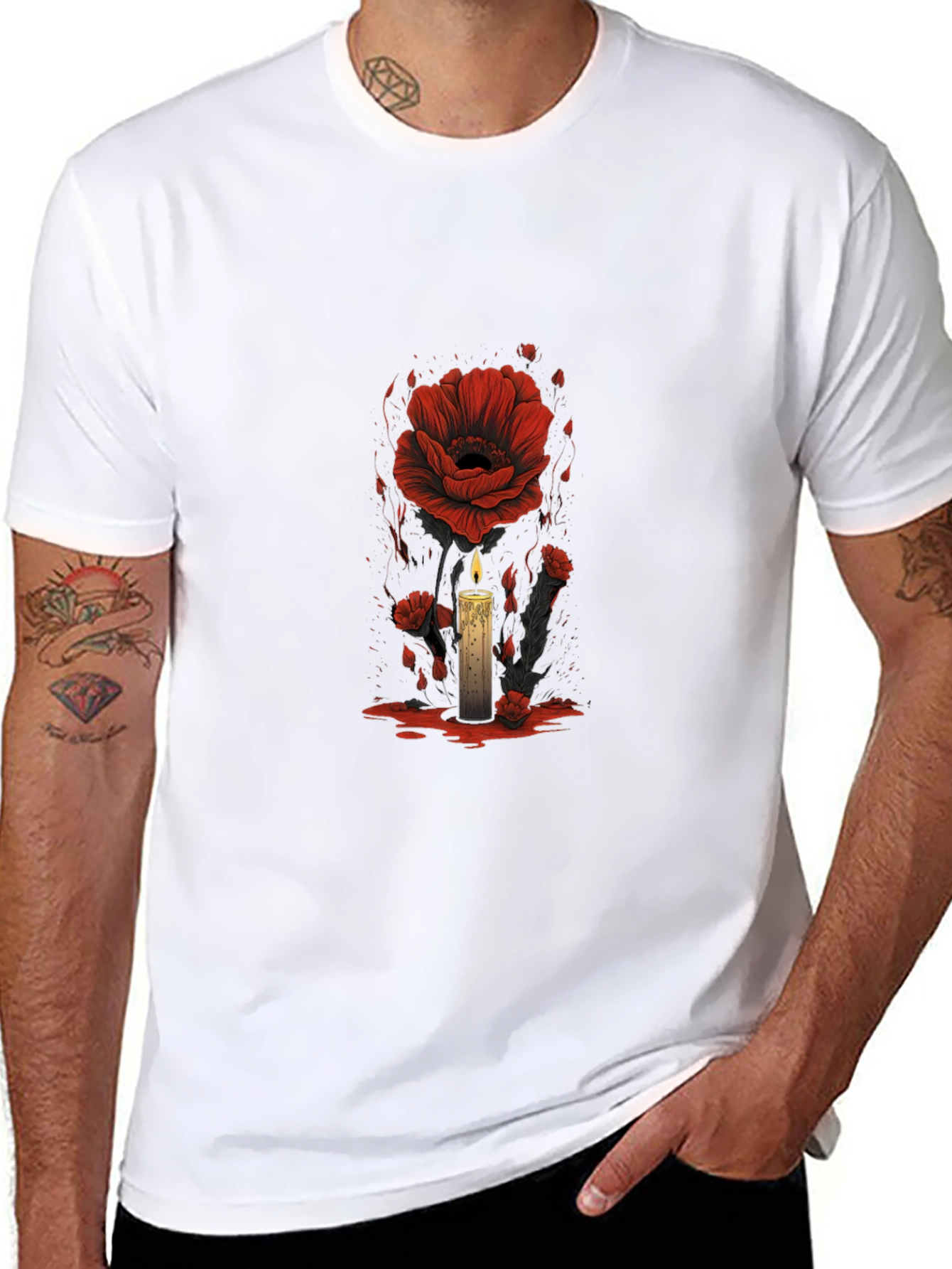 Floral Candle Graphic Tee - Dark Aesthetic T-Shirt