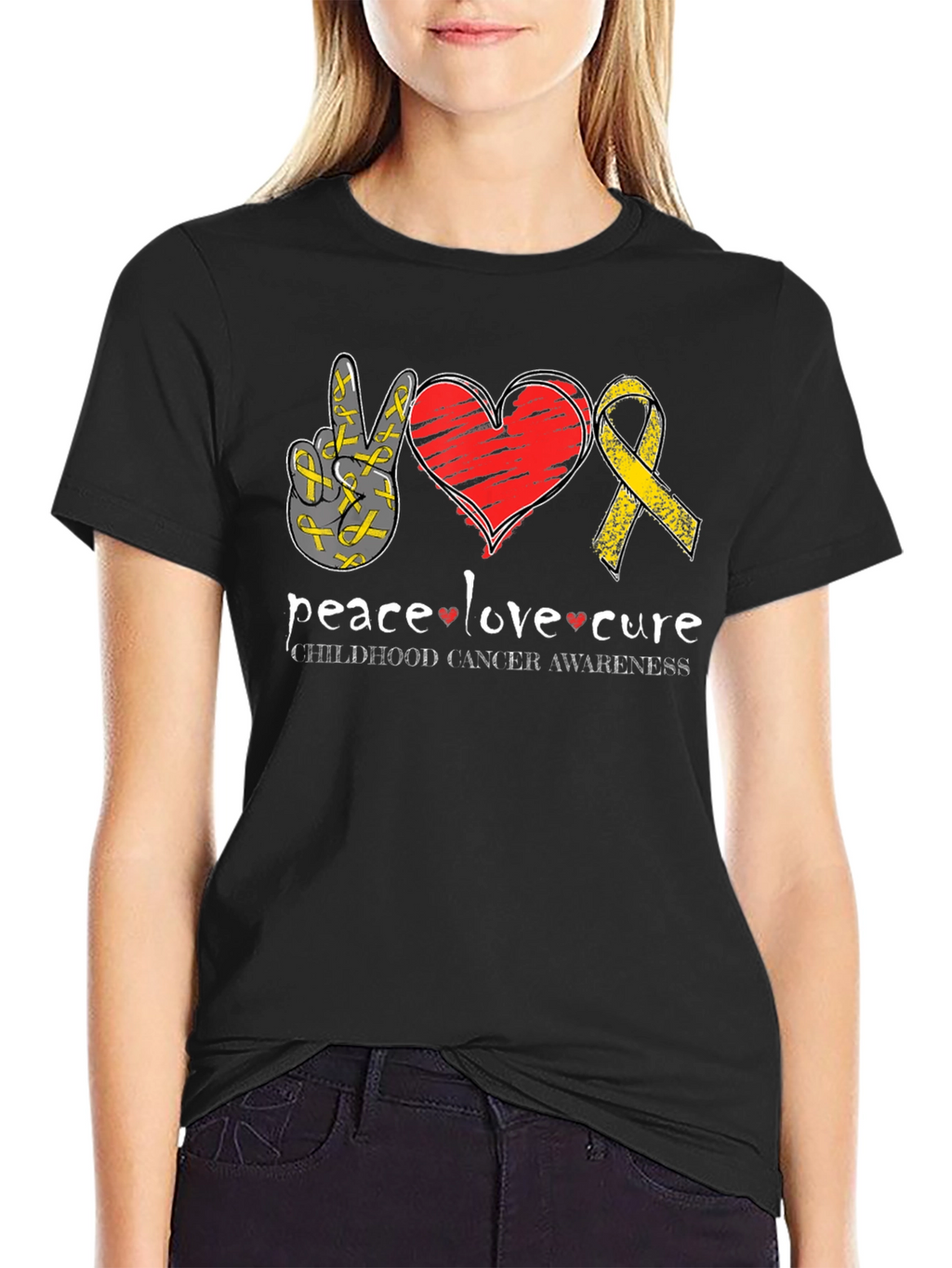 Peace Love Cure Childhood Cancer Awareness T-Shirt