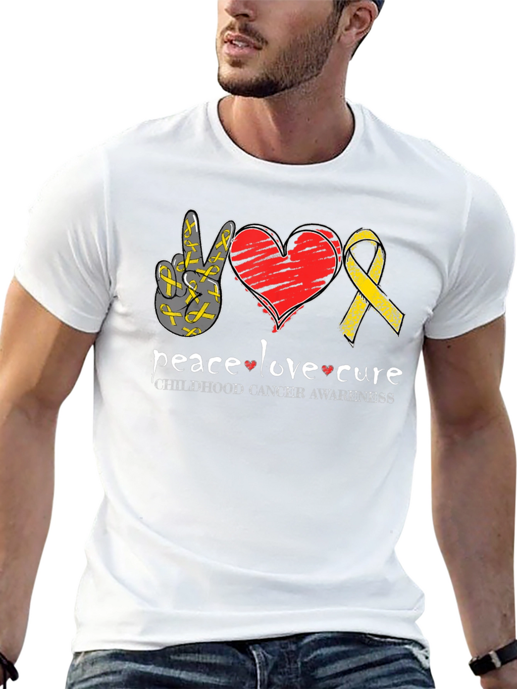 Peace Love Cure Childhood Cancer Awareness T-Shirt