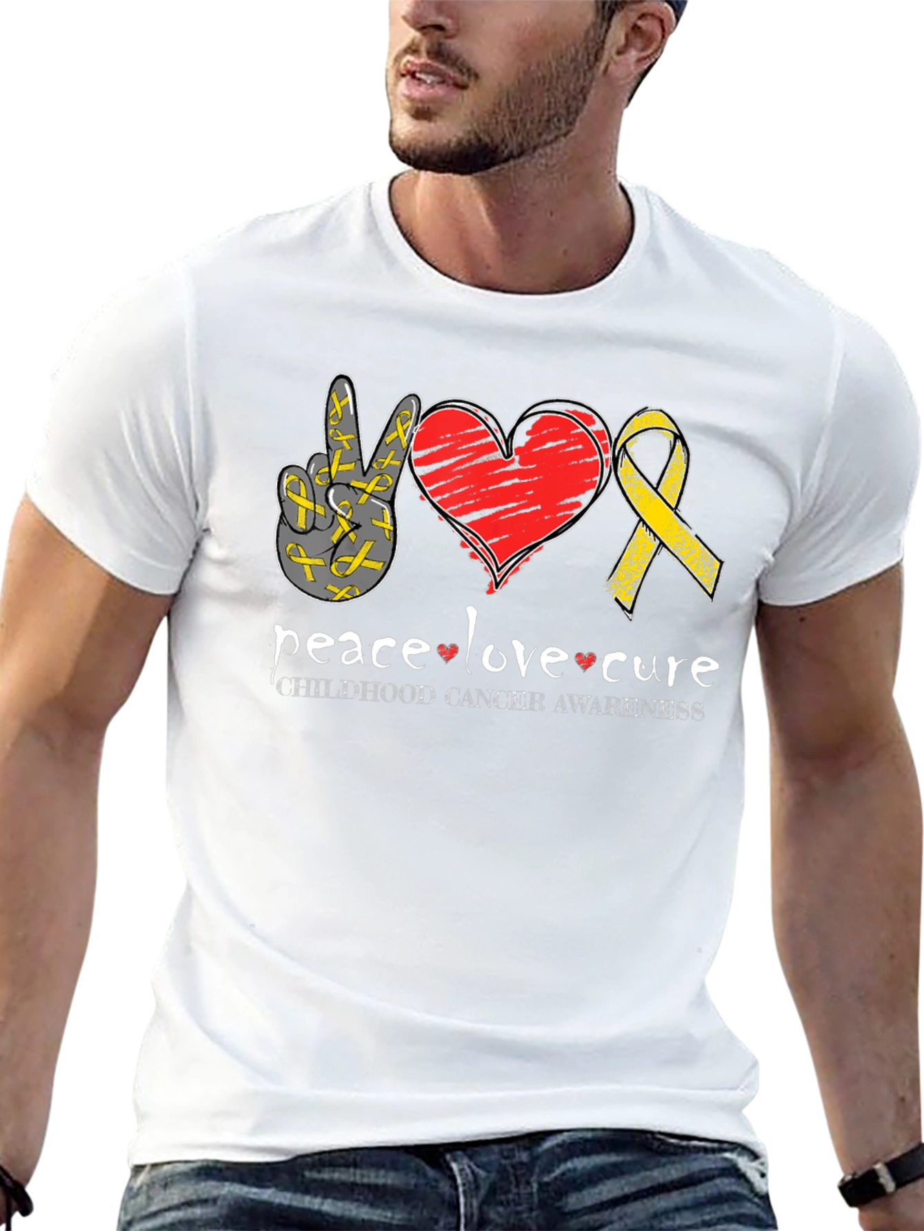 Peace Love Cure Childhood Cancer Awareness T-Shirt