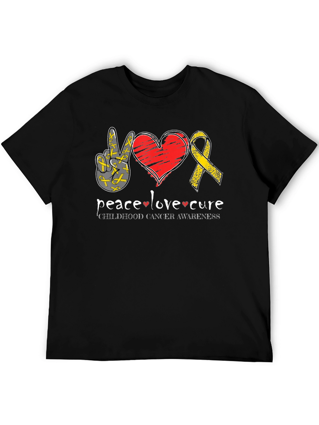 Peace Love Cure Childhood Cancer Awareness T-Shirt