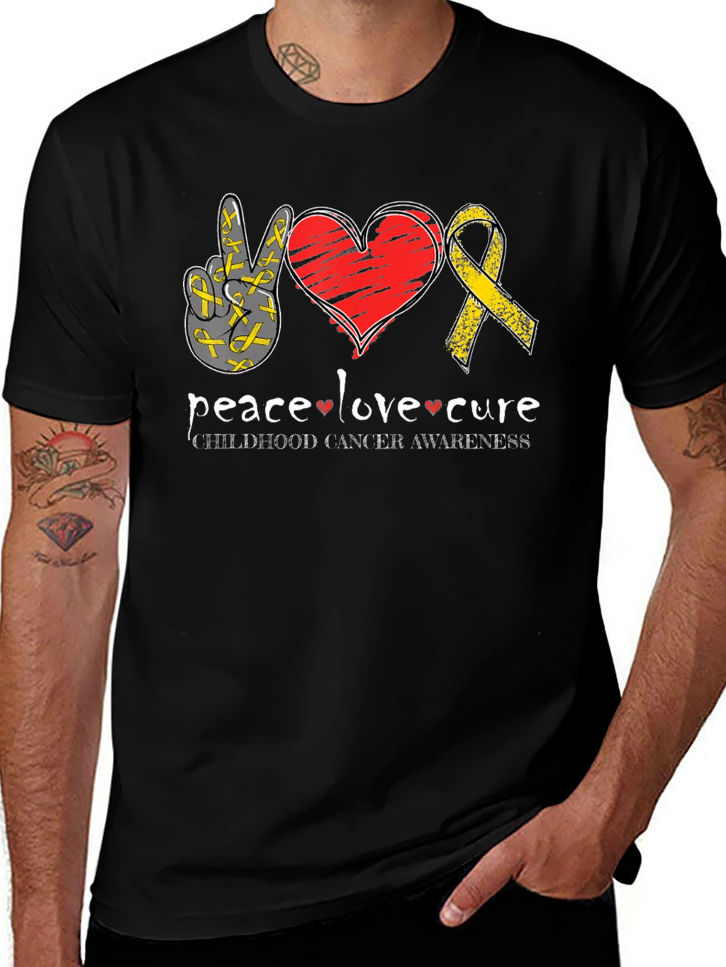 Peace Love Cure Childhood Cancer Awareness T-Shirt