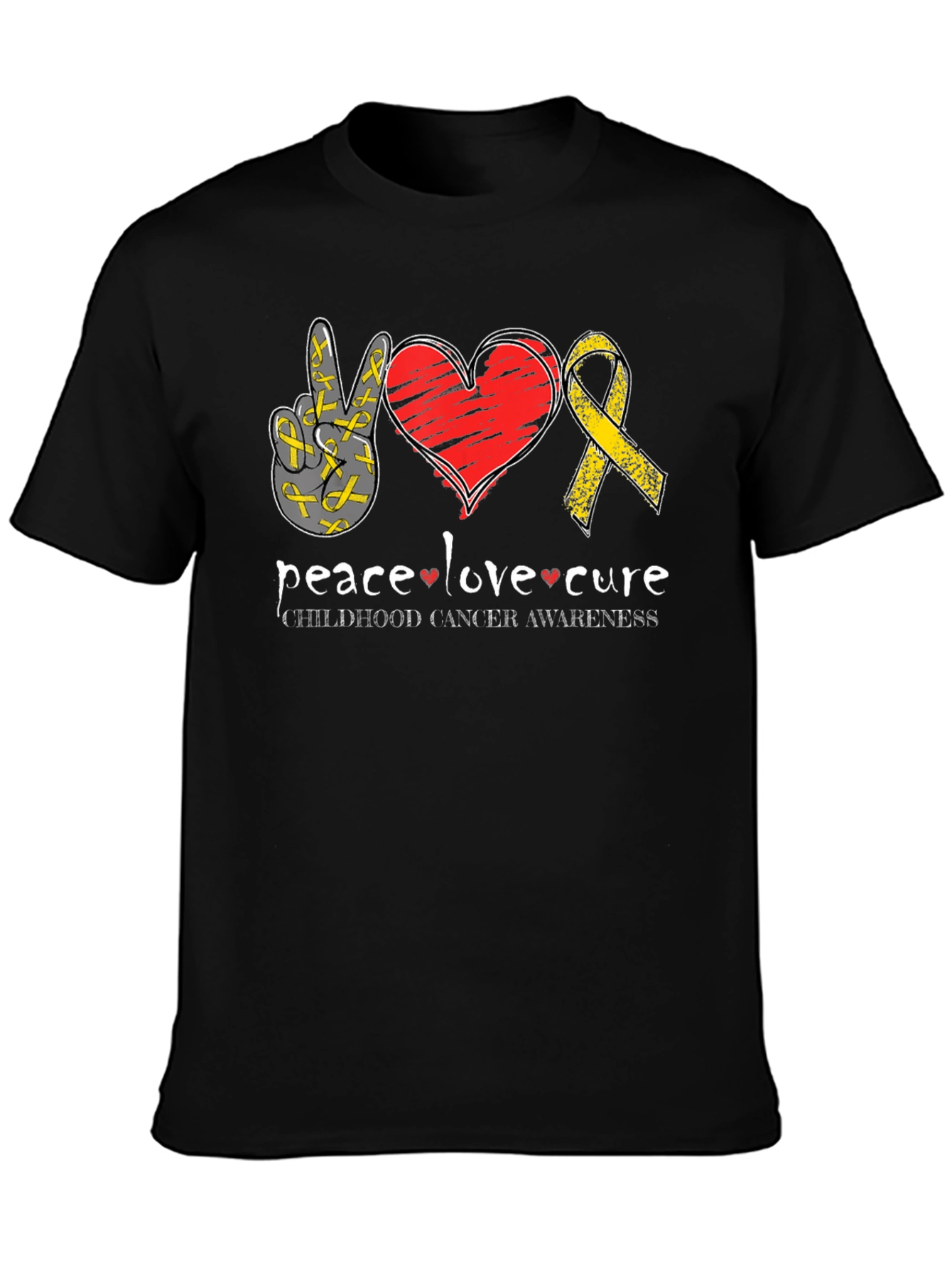 Peace Love Cure Childhood Cancer Awareness T-Shirt