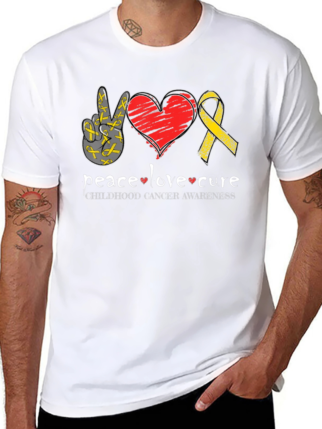 Peace Love Cure Childhood Cancer Awareness T-Shirt