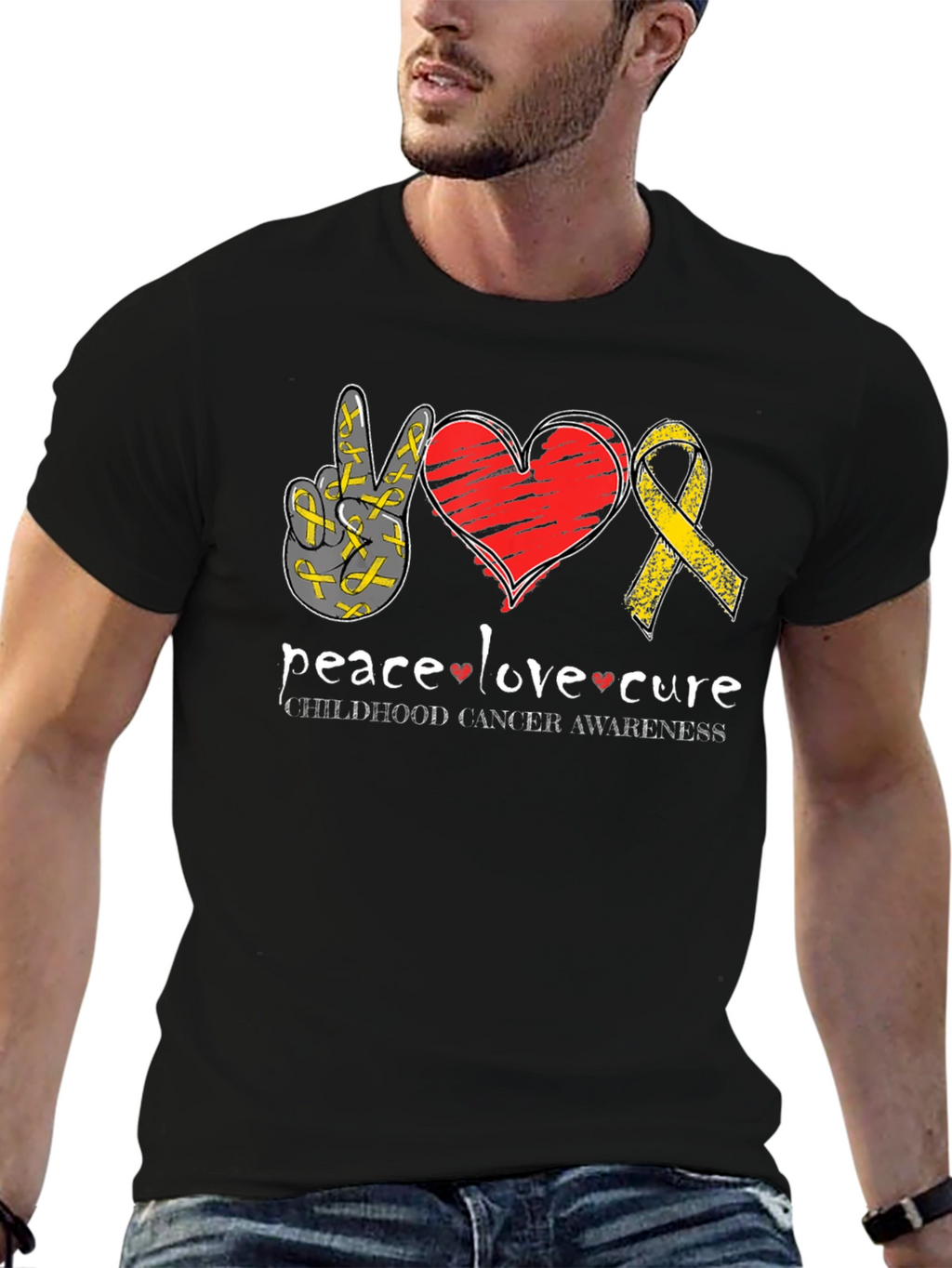 Peace Love Cure Childhood Cancer Awareness T-Shirt