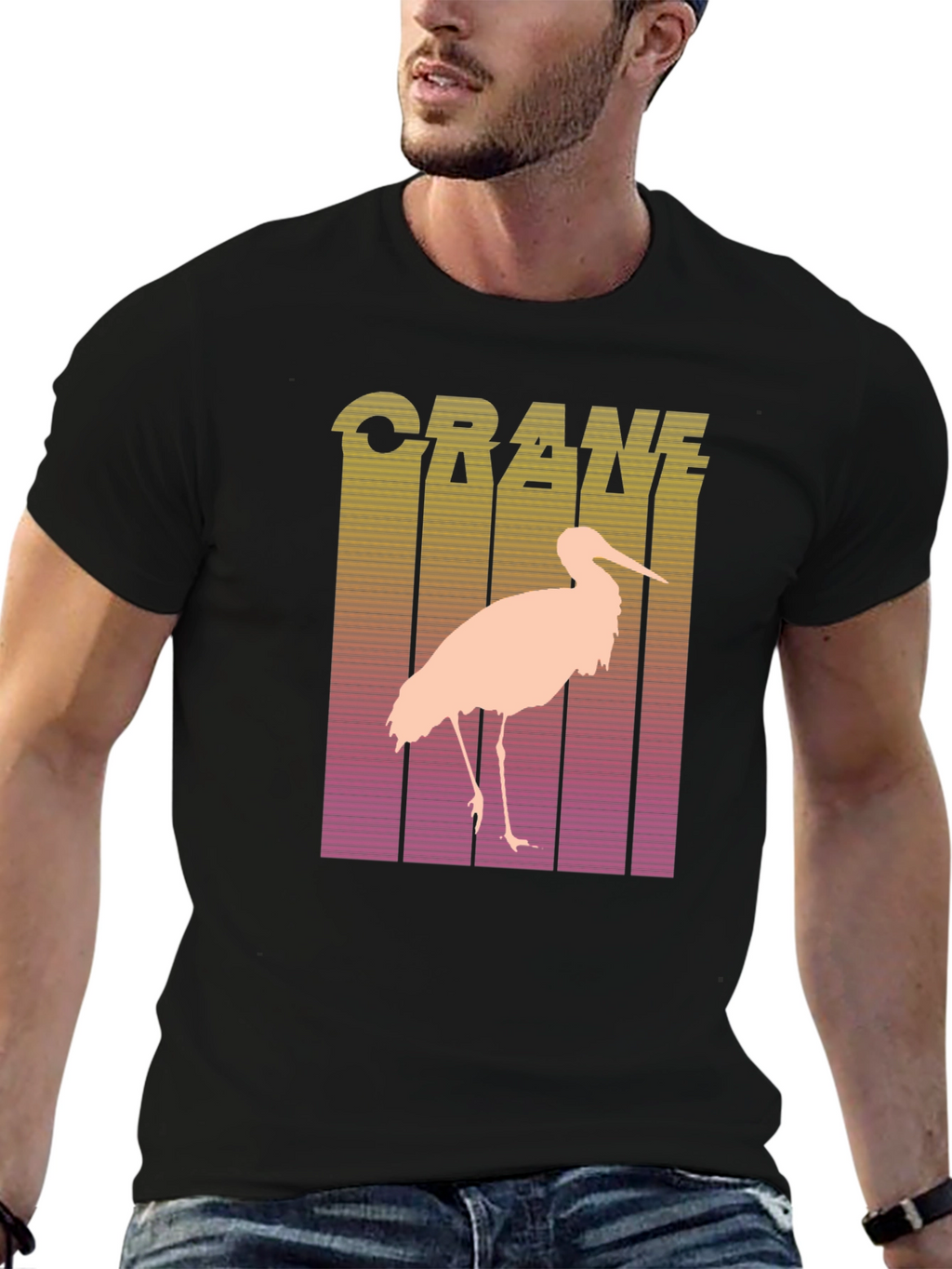 Retro Crane Silhouette Graphic Tee