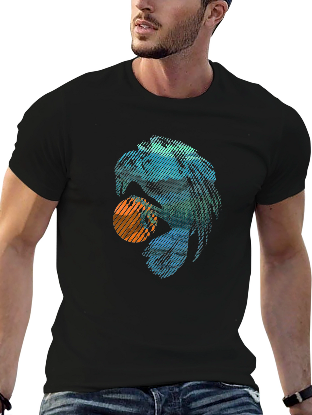 Abstract Eagle Graphic Tee - Trendy Casual Black T-Shirt