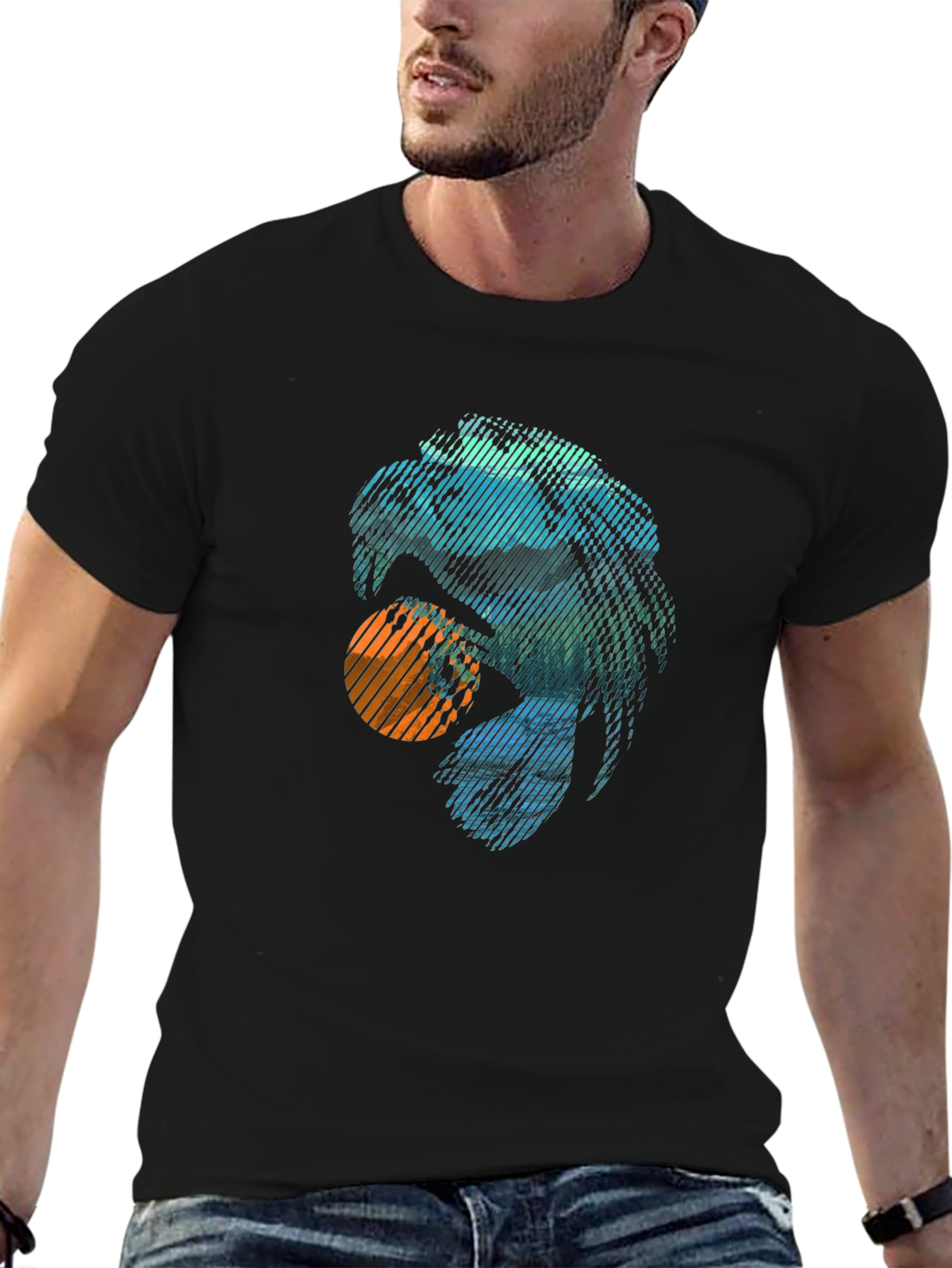 Abstract Eagle Graphic Tee - Trendy Casual Black T-Shirt