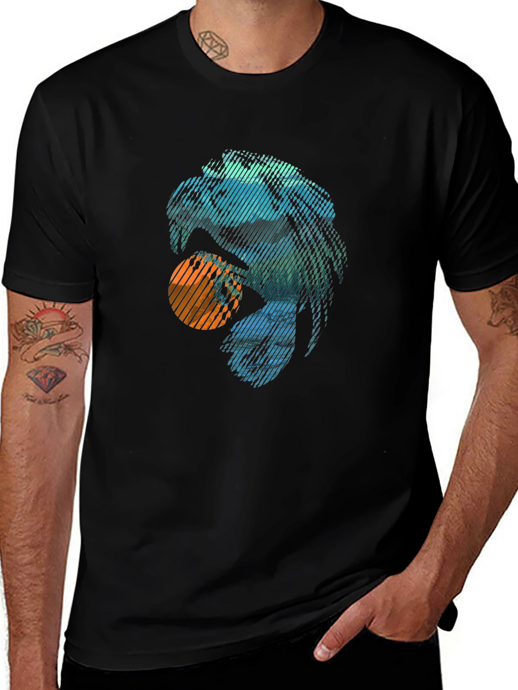 Abstract Eagle Graphic Tee - Trendy Casual Black T-Shirt