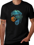 Abstract Eagle Graphic Tee - Trendy Casual Black T-Shirt