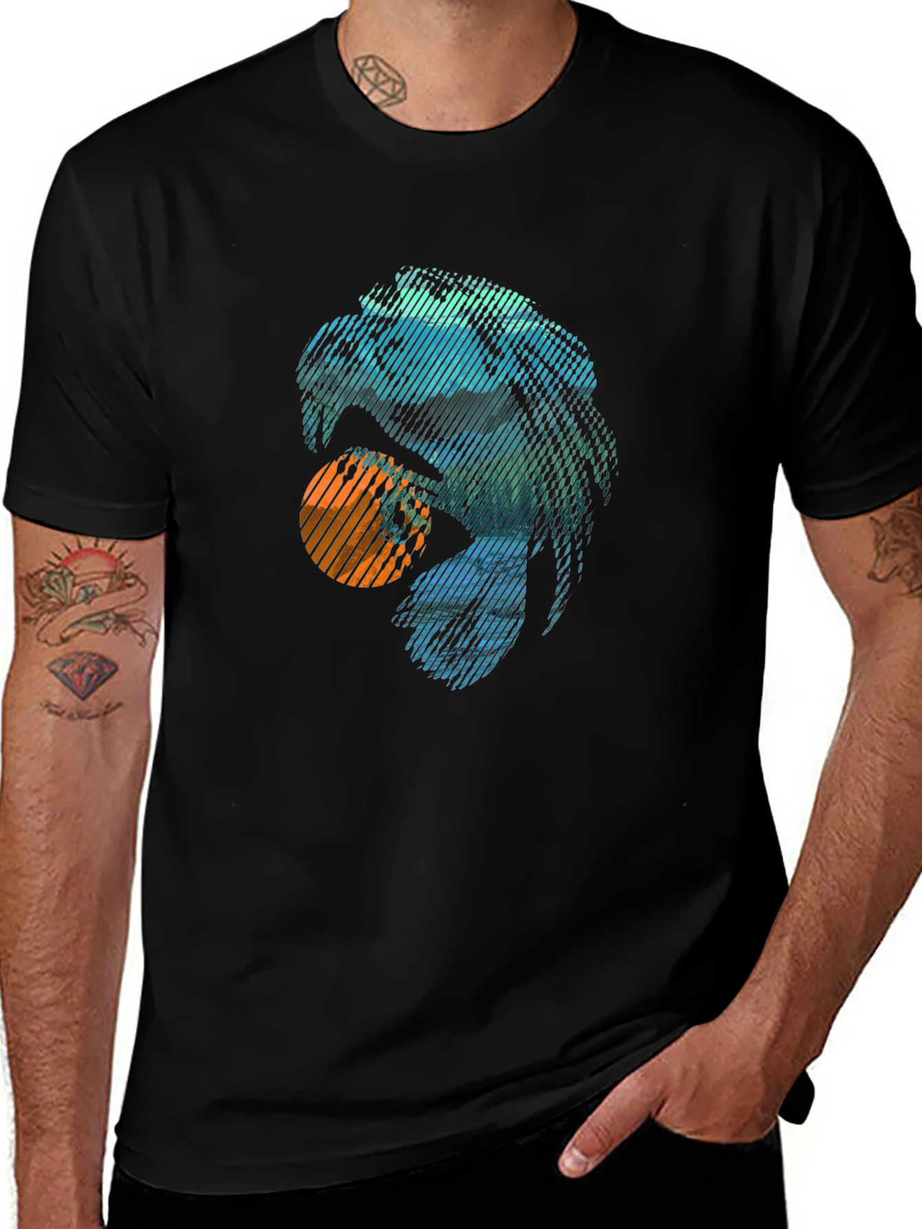 Abstract Eagle Graphic Tee - Trendy Casual Black T-Shirt