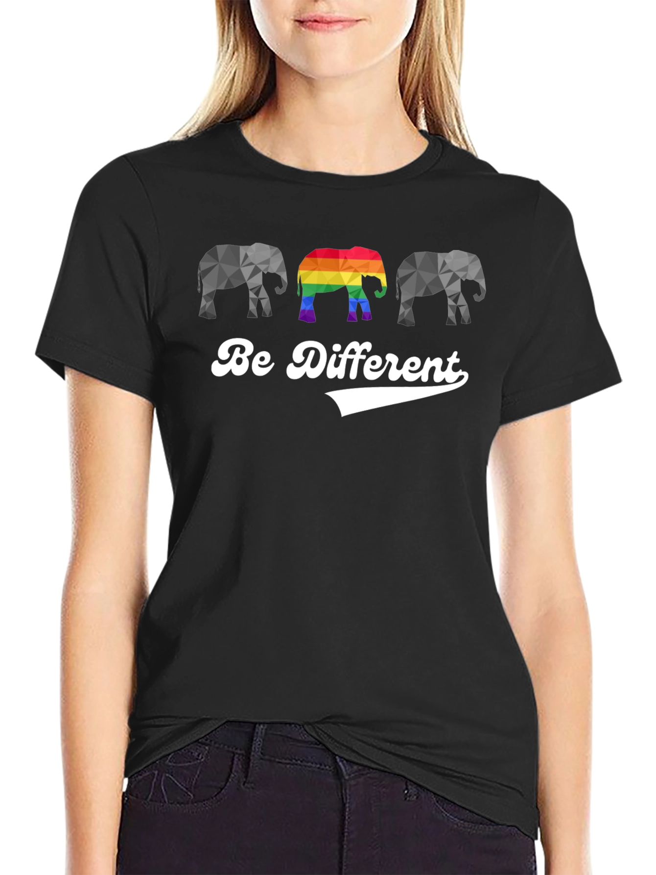 Be Different Elephant Graphic Tee - Black Cotton T-Shirt