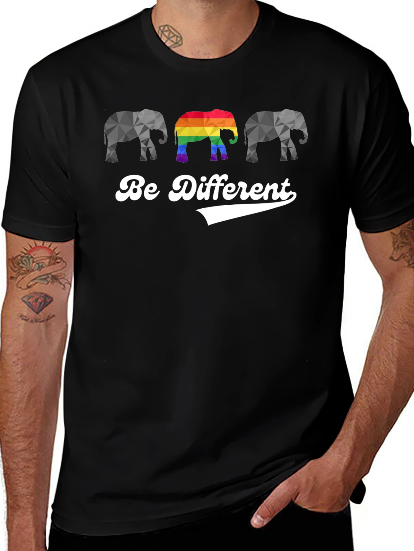 Be Different Elephant Graphic Tee - Black Cotton T-Shirt