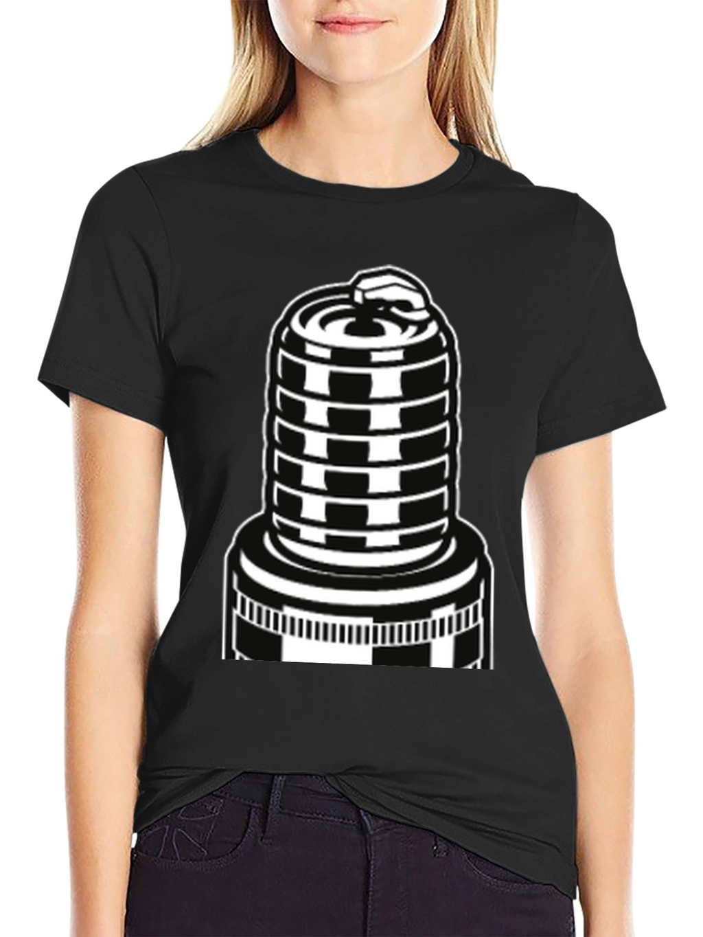 Black T-Shirt with Spark Plug Graphic