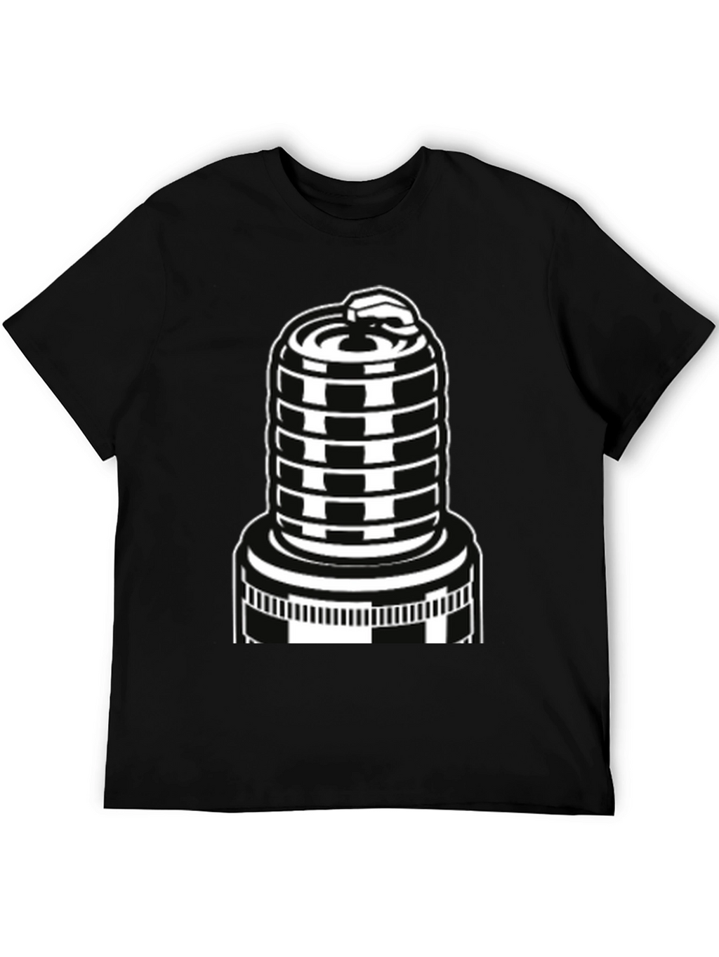 Black T-Shirt with Spark Plug Graphic