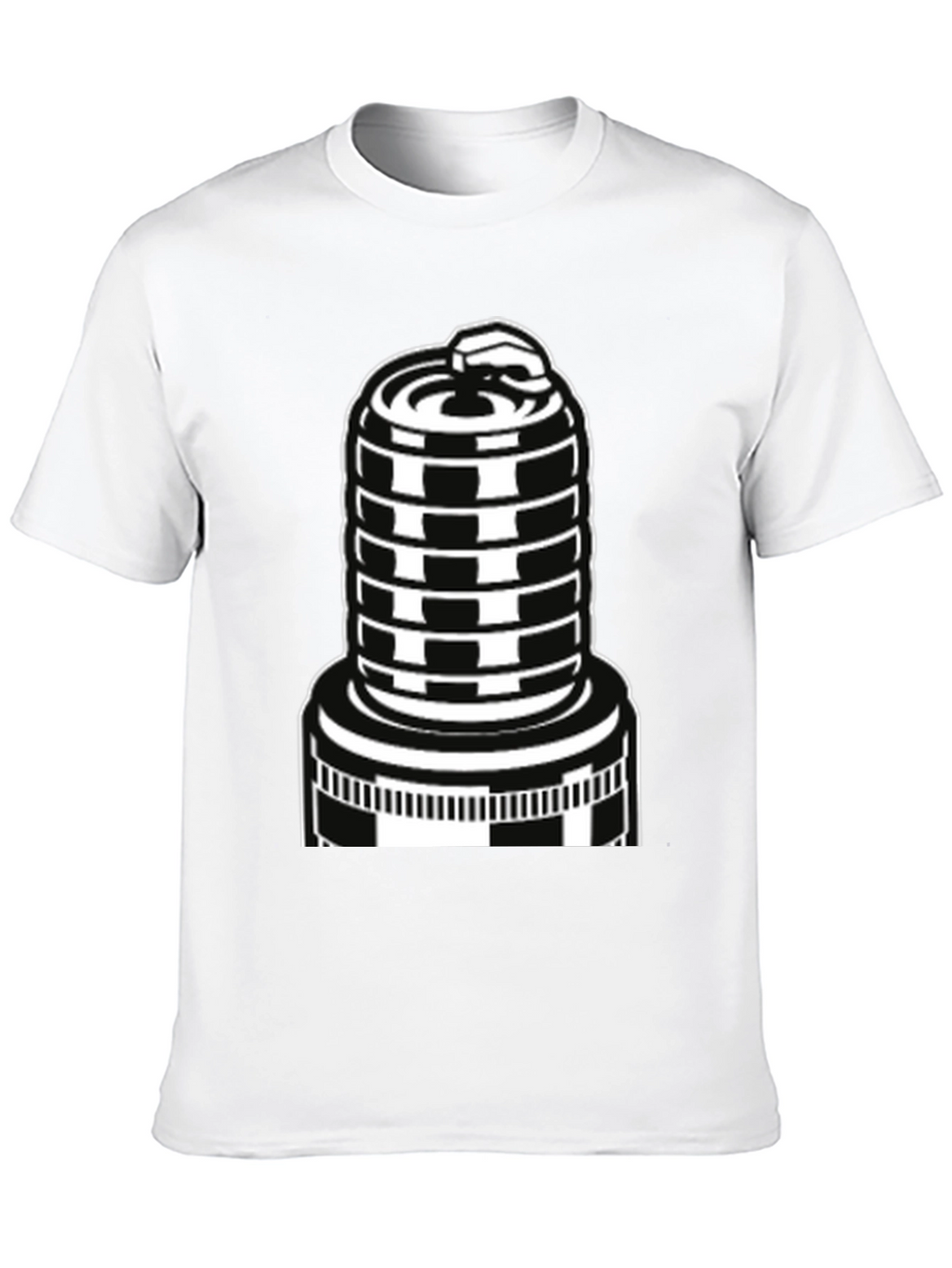 Black T-Shirt with Spark Plug Graphic