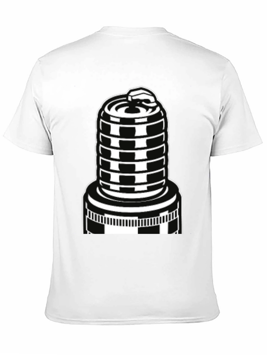 Black T-Shirt with Spark Plug Graphic