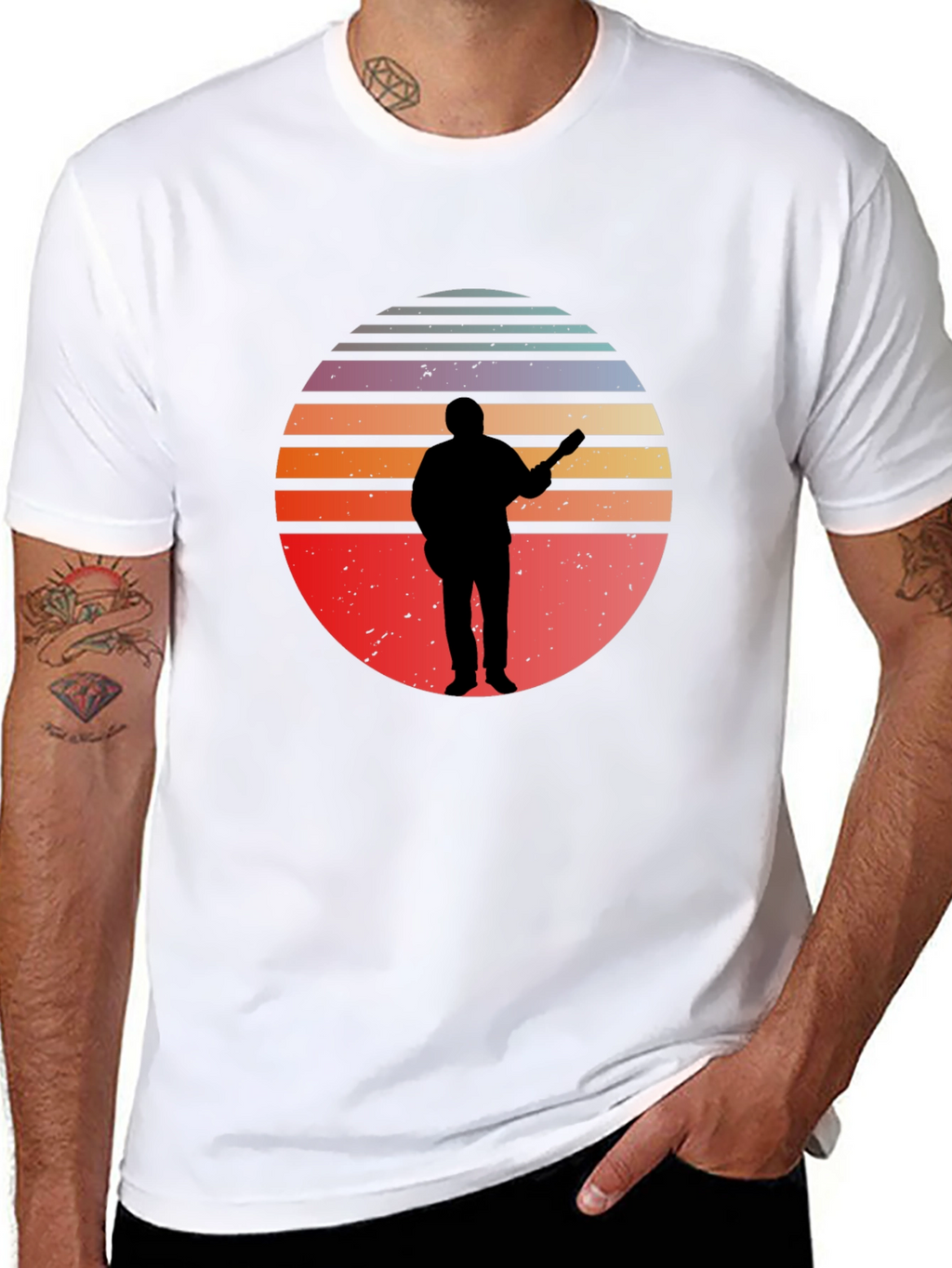 Retro Sunset Guitarist Black T-Shirt