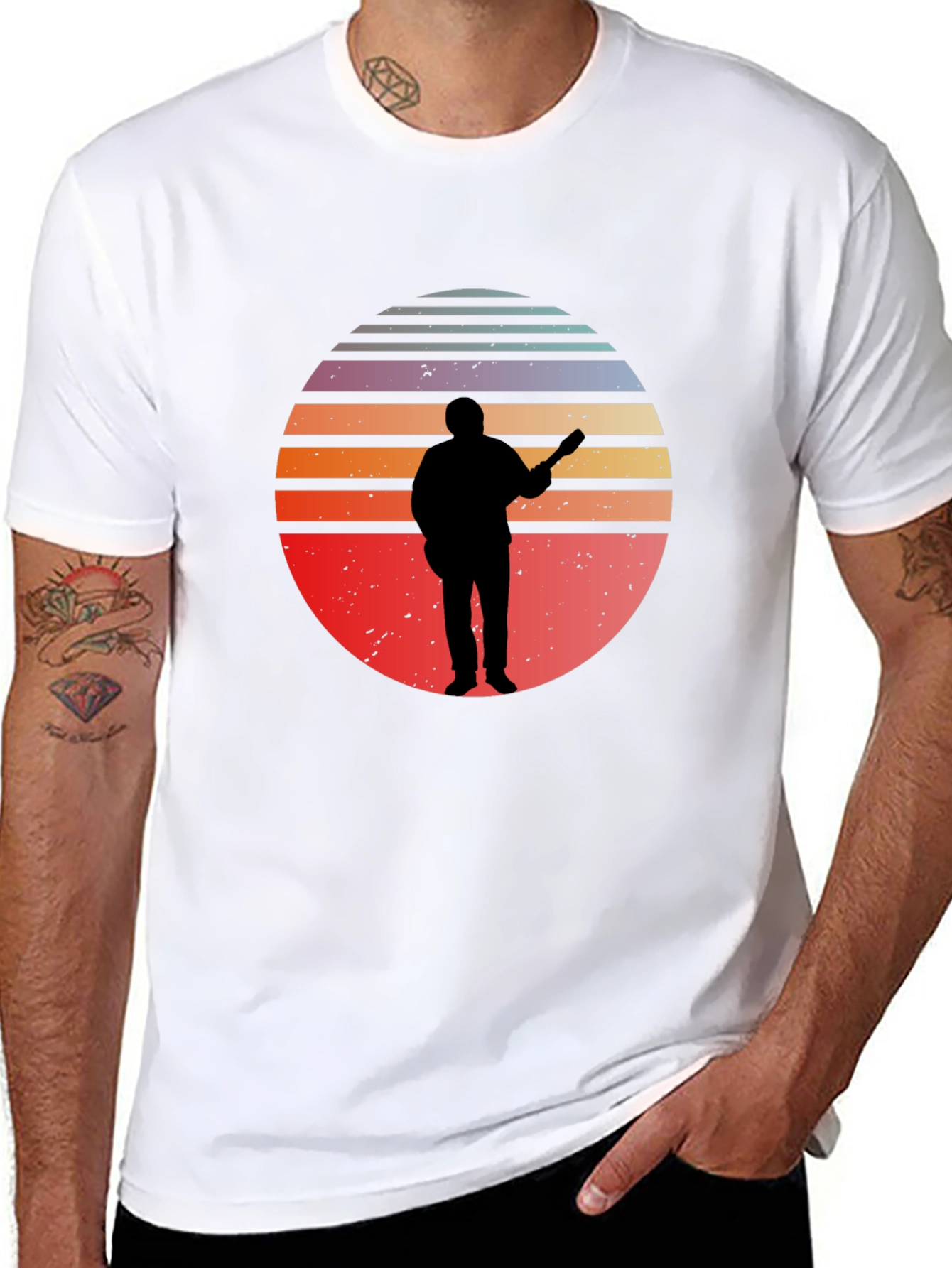 Retro Sunset Guitarist Black T-Shirt