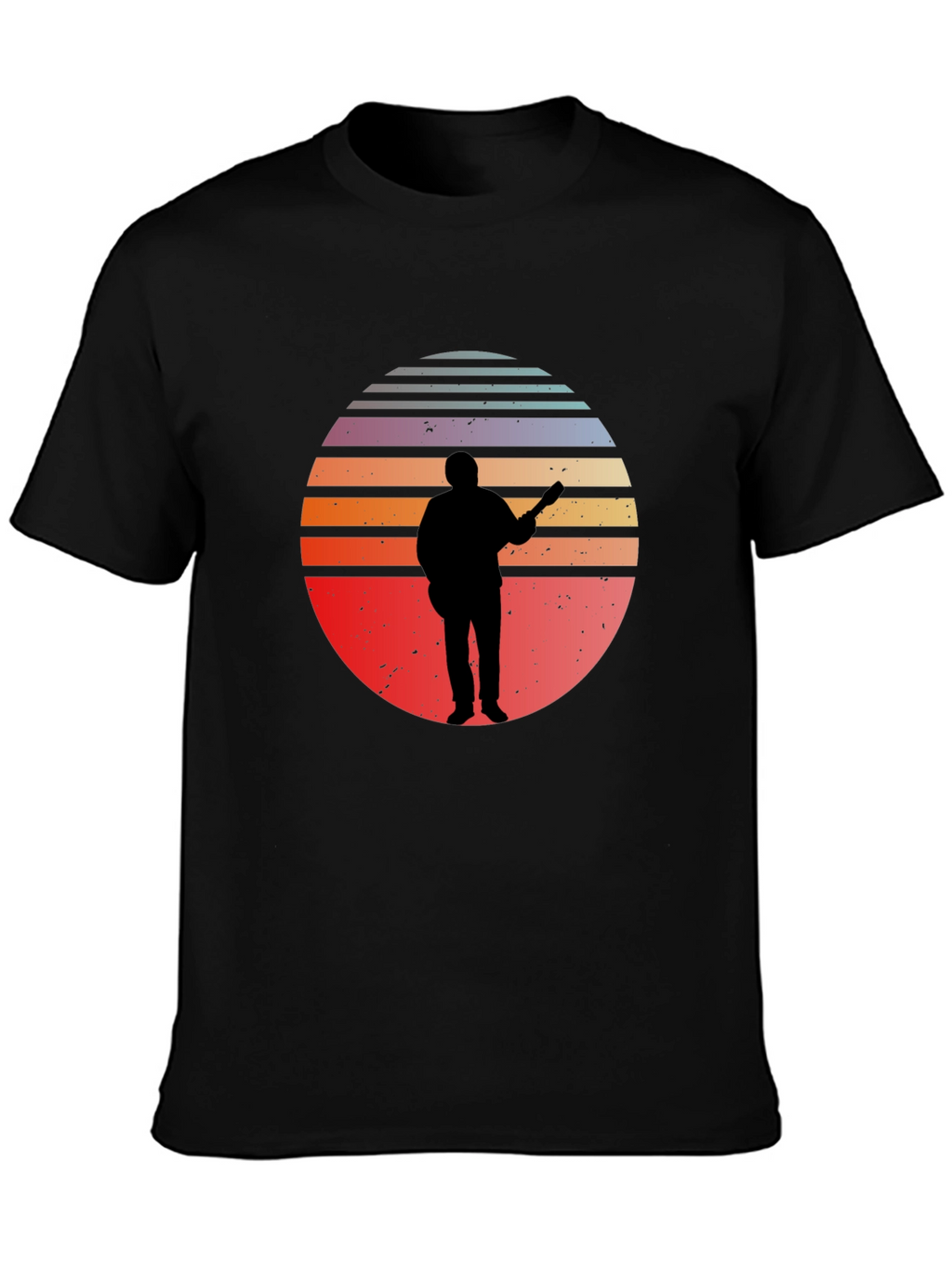 Retro Sunset Guitarist Black T-Shirt