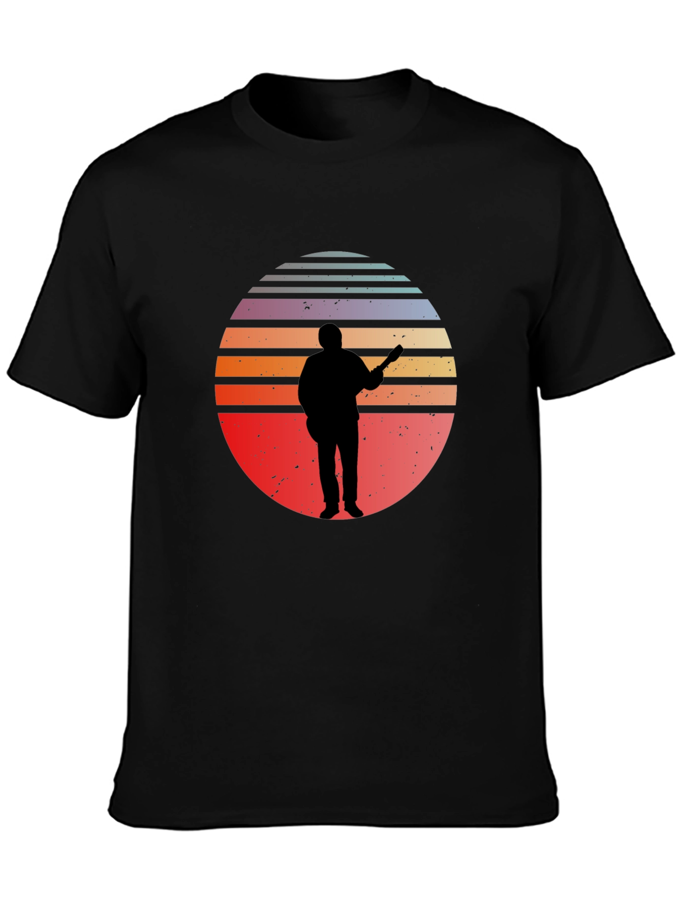 Retro Sunset Guitarist Black T-Shirt