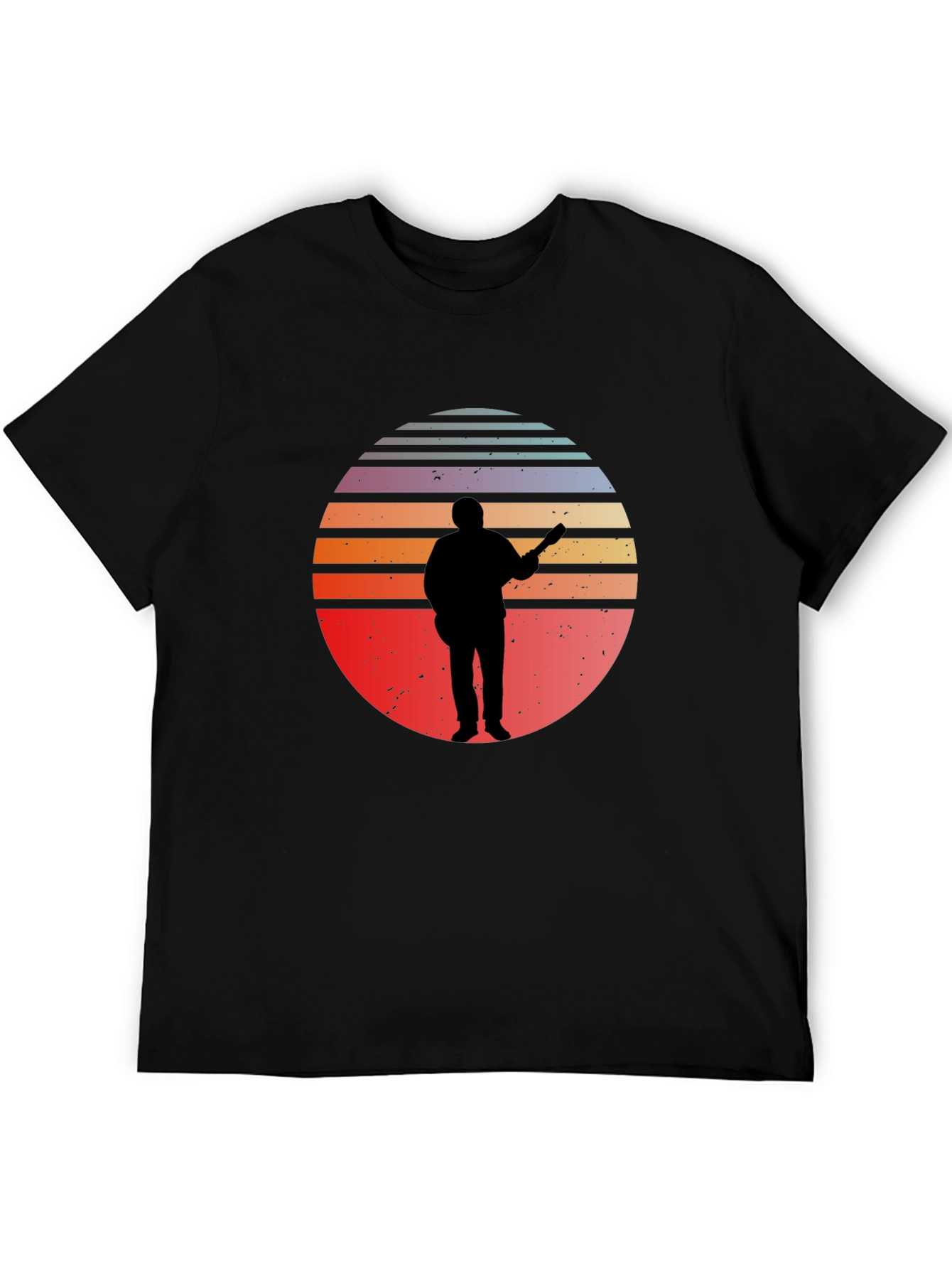 Retro Sunset Guitarist Black T-Shirt