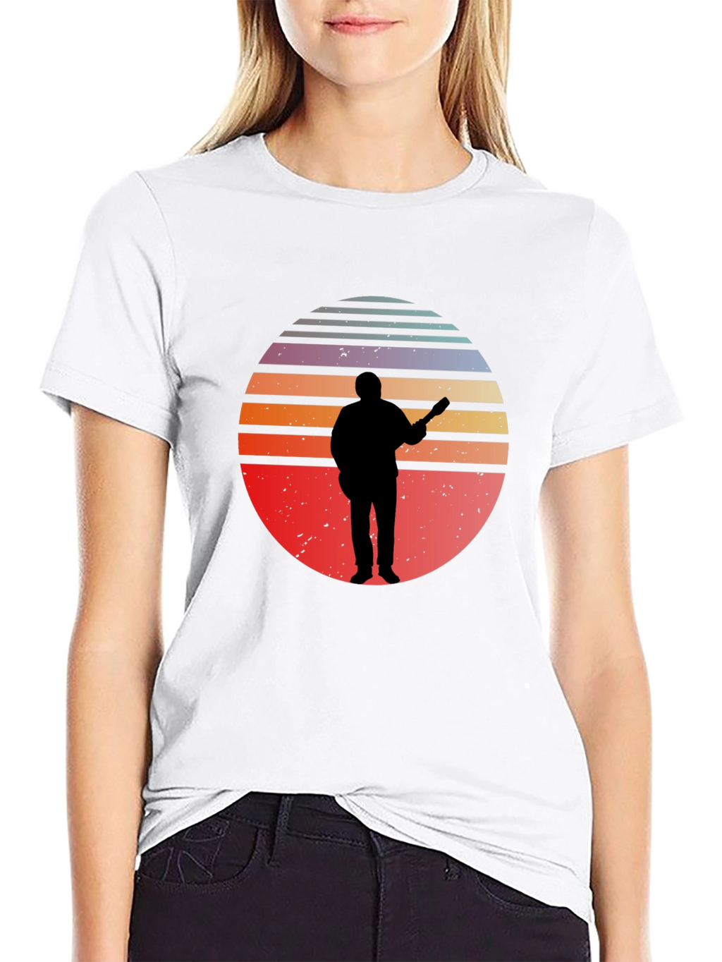 Retro Sunset Guitarist Black T-Shirt
