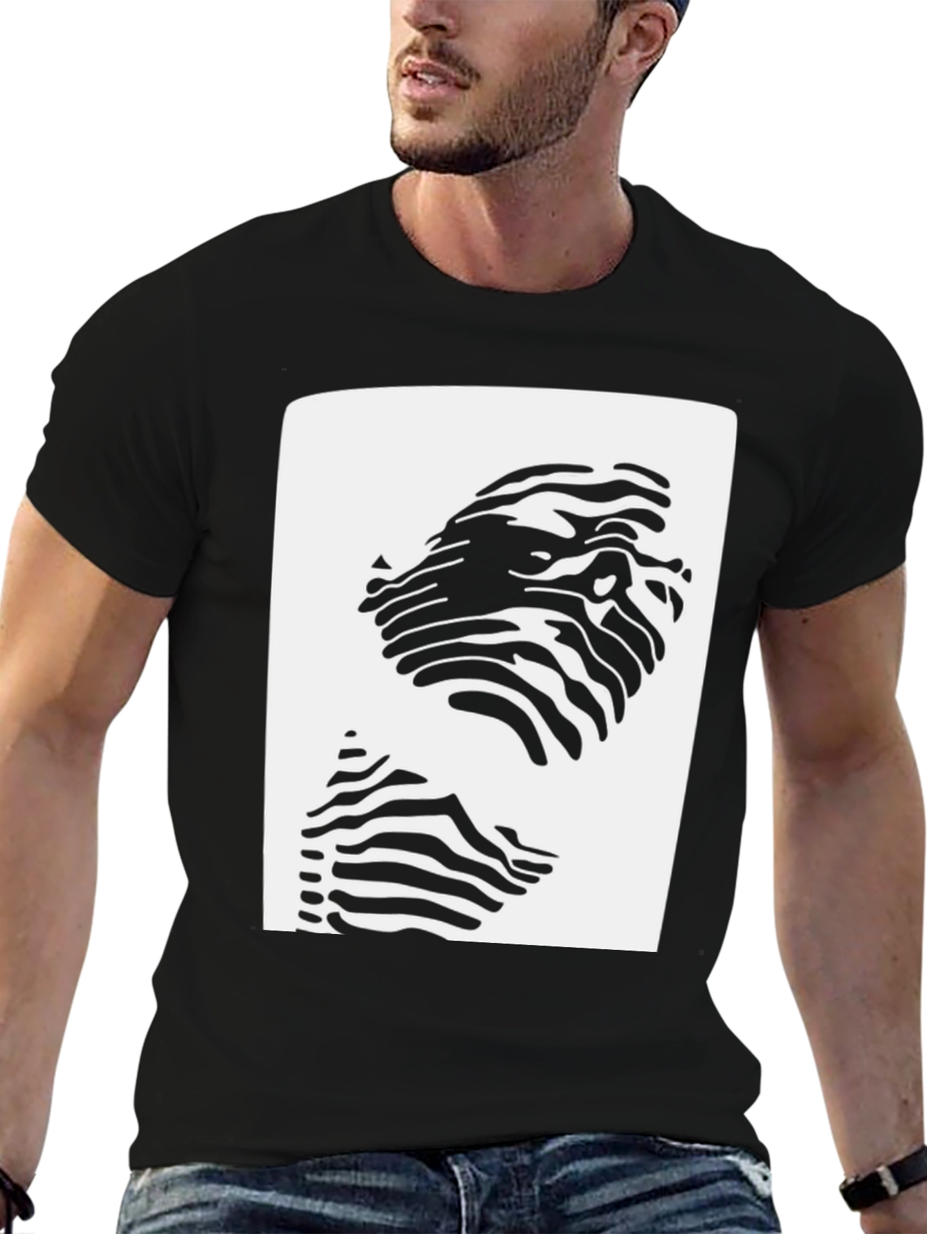 Abstract Zebra Stripe Face Graphic T-Shirt
