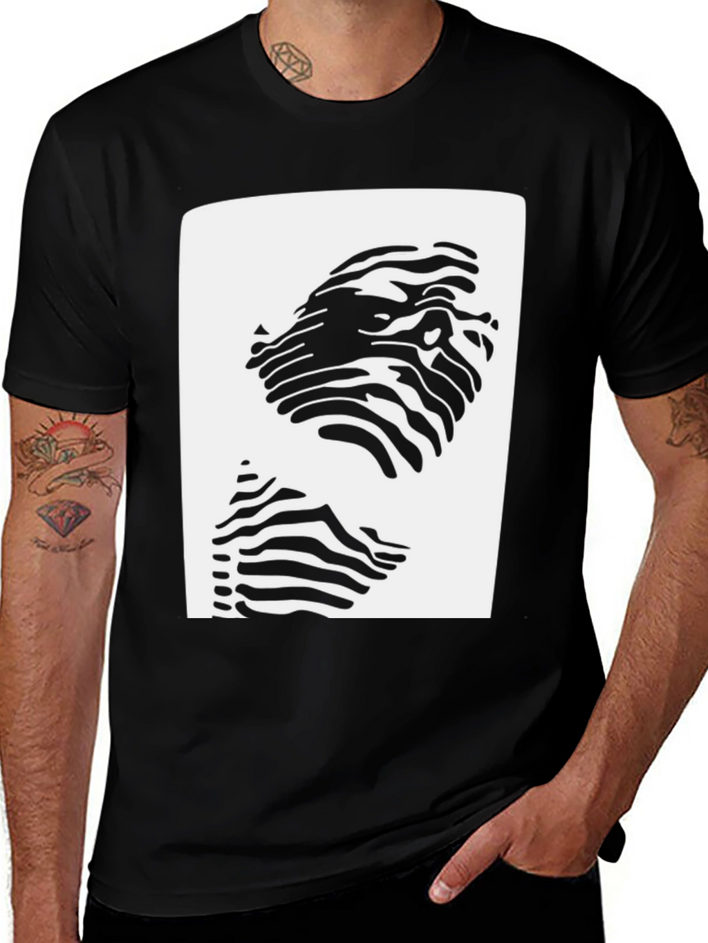 Abstract Zebra Stripe Face Graphic T-Shirt